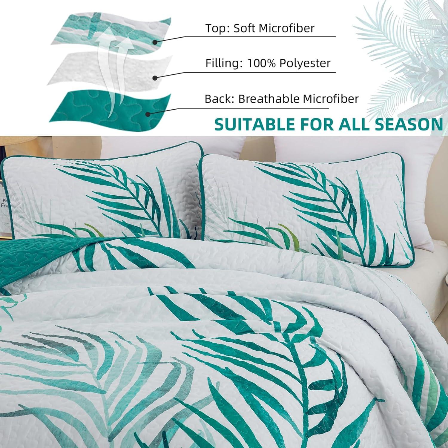 Ambesonne Ambesonne Palm Leaf Bedspread Set Forest Leaves Frame Hunter Green
