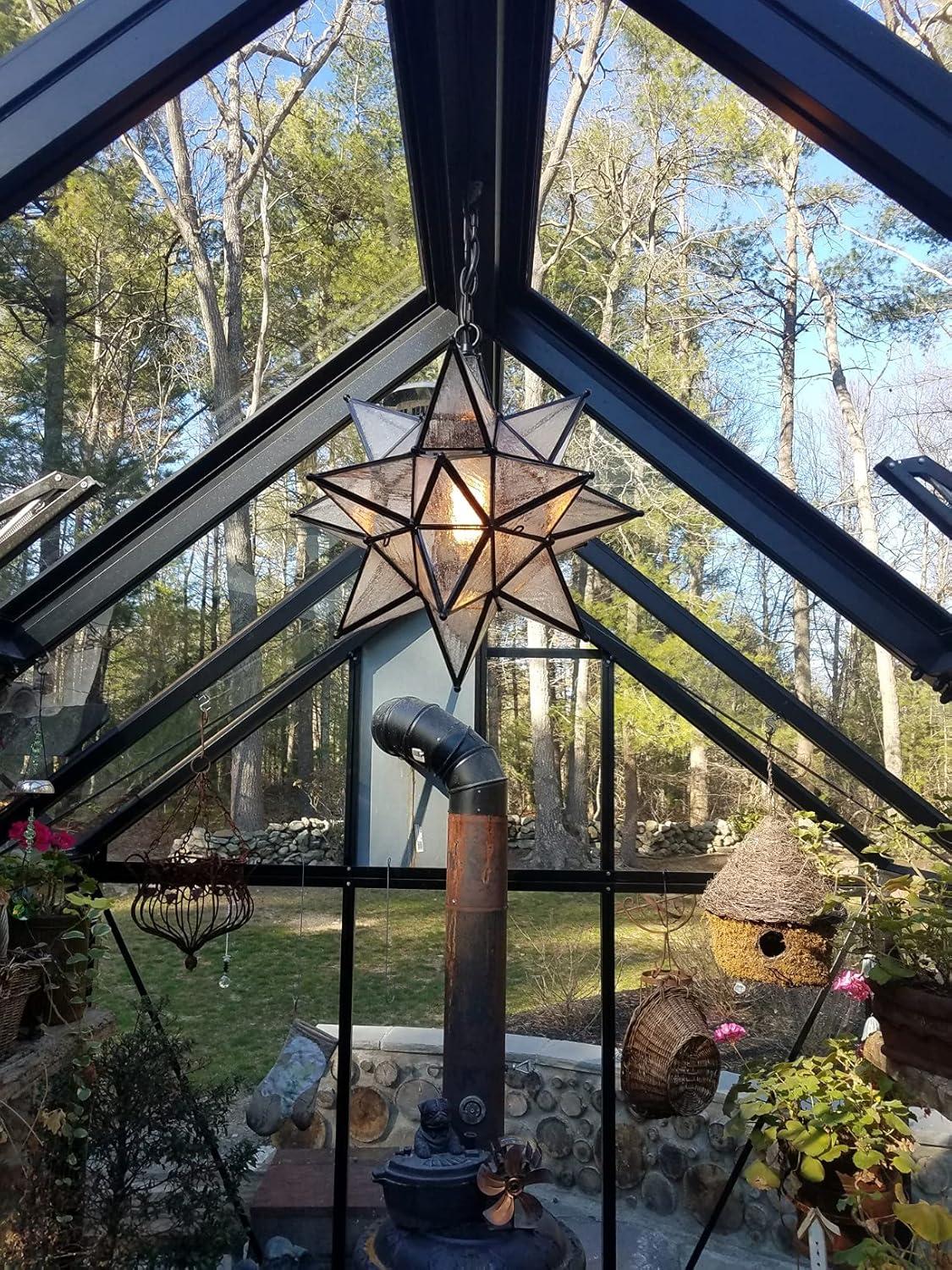 Moravian Star Pendant Chandelier Seeded Glass Black Light 15 Inches