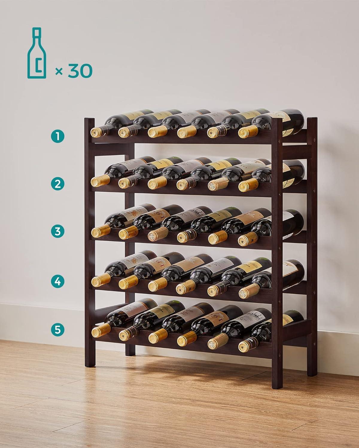 Espresso Bamboo 5-Tier 30-Bottle Freestanding Wine Rack