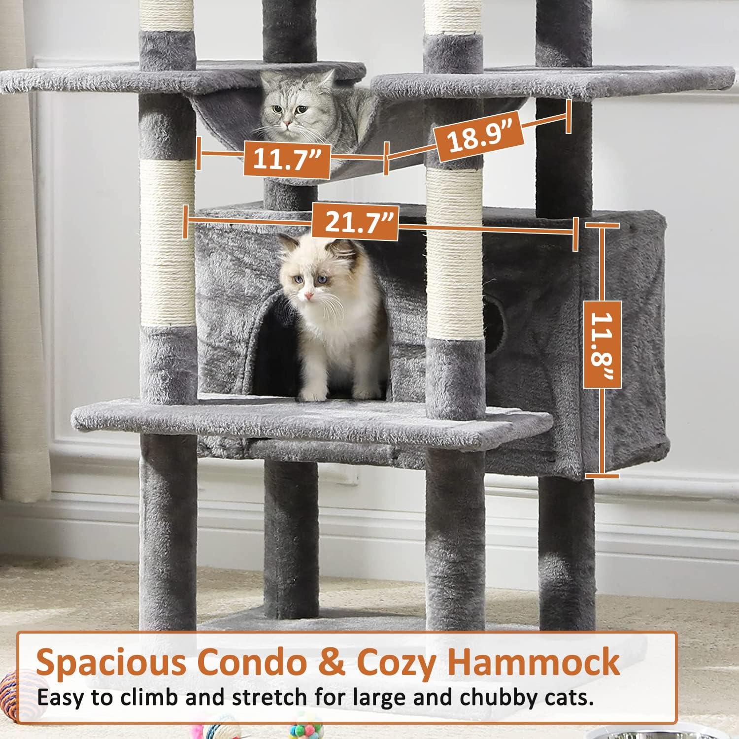 67" Light Gray Plush and Sisal Multi-Level Cat Tree