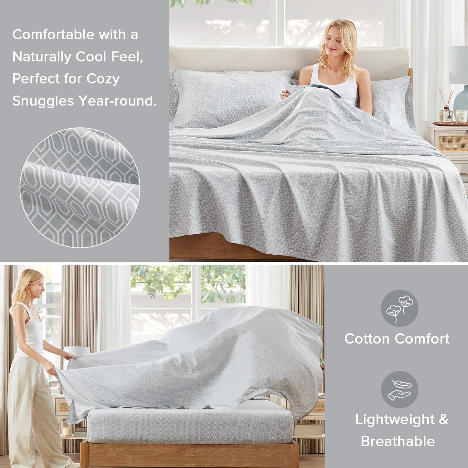 Comfort Spaces 100% Cotton Sheet Set Breathable, Lightweight, Soft with 12" Elastic Pocket Fits up to 14" Mattress, All Season Cozy Bedding, Matching Pillow Case, Twin Diamond Taupe 3 Piece