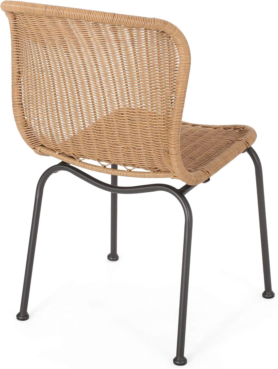 Spinnaker Set of 2 Wicker Boho Dining Chairs - Light Brown - Christopher Knight Home: Weather-Resistant Iron Frame