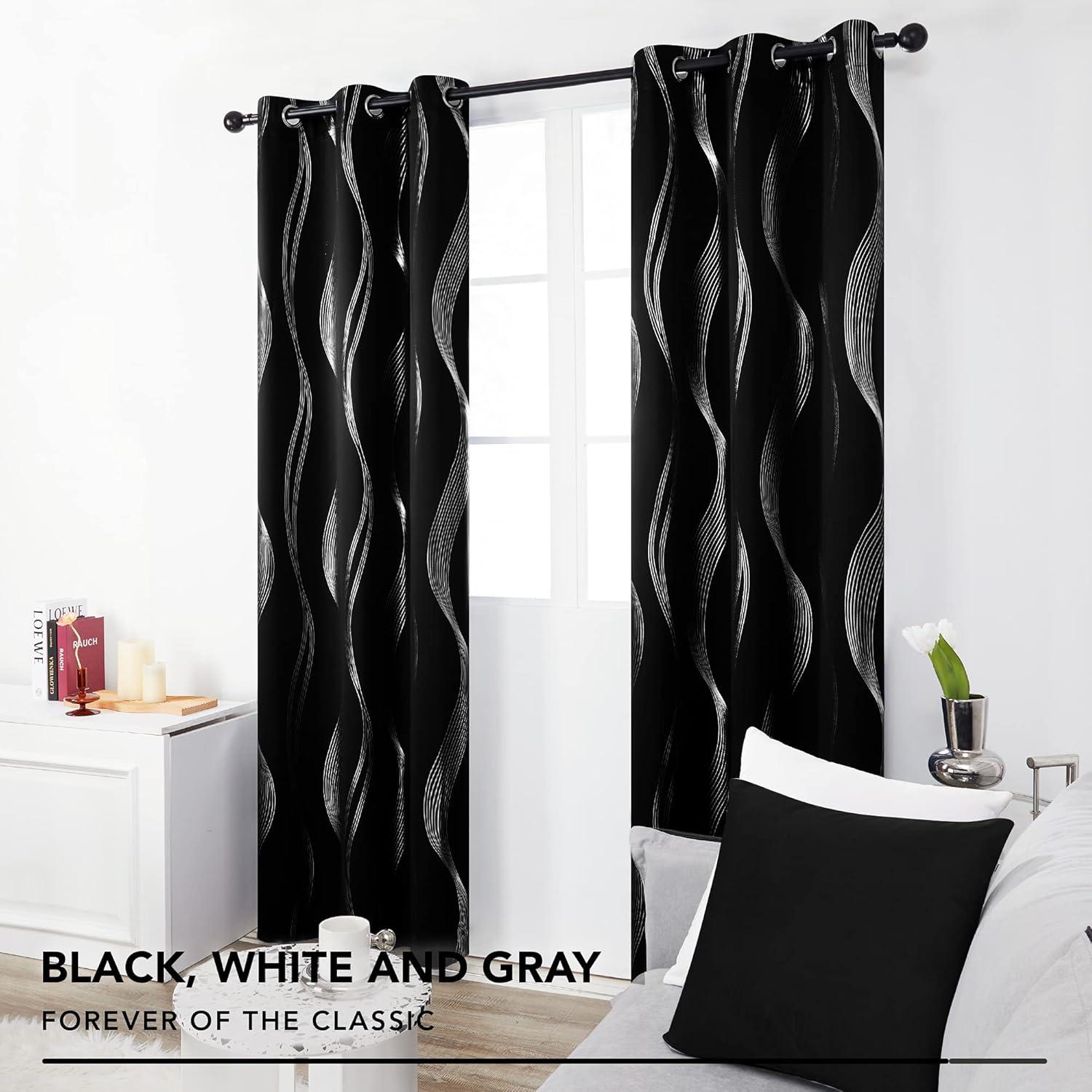 Deconovo Silver Wave Room Darkening Grommet Curtains (2 Panels) Light Beige 52W x 84L