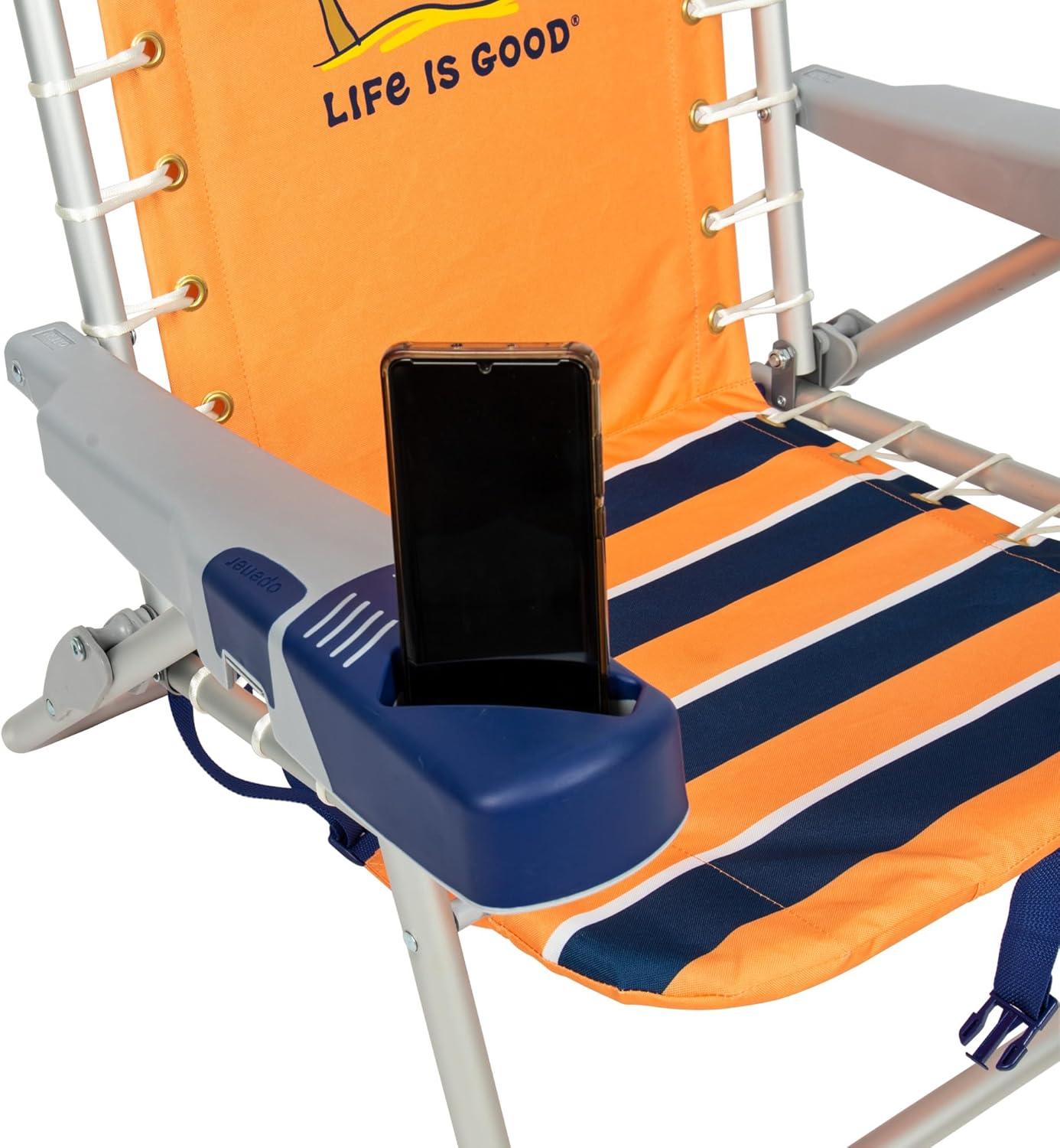 Life is Good 4-Position Backpack Pillow and Cup Holder Beach Chair, Canyon Orange
