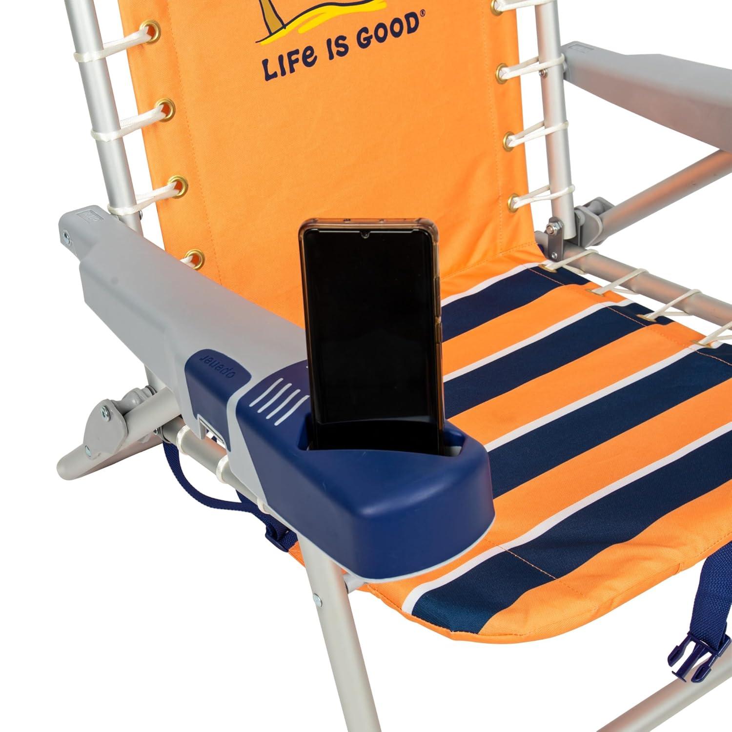 Life is Good 4-Position Backpack Pillow and Cup Holder Beach Chair, Canyon Orange
