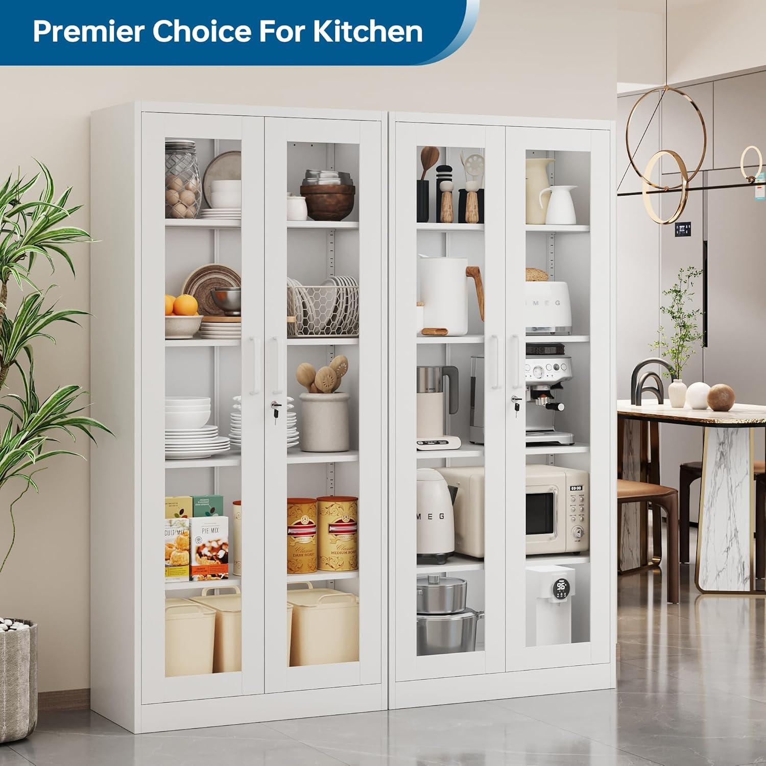 Display Cabinet With Glass Doors, Curio Cabinets With 4 Adjustable Shelves, Locking Glass Cabinet Display Case For Home, Office, Clinic, Pantry, Assemble Required