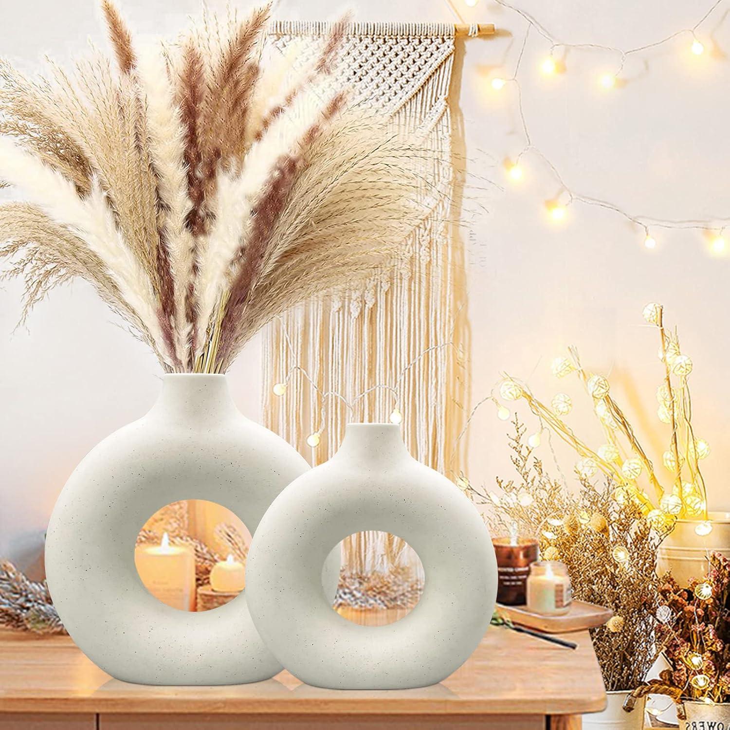 Large White Ceramic Donut Vases for Wedding Decor