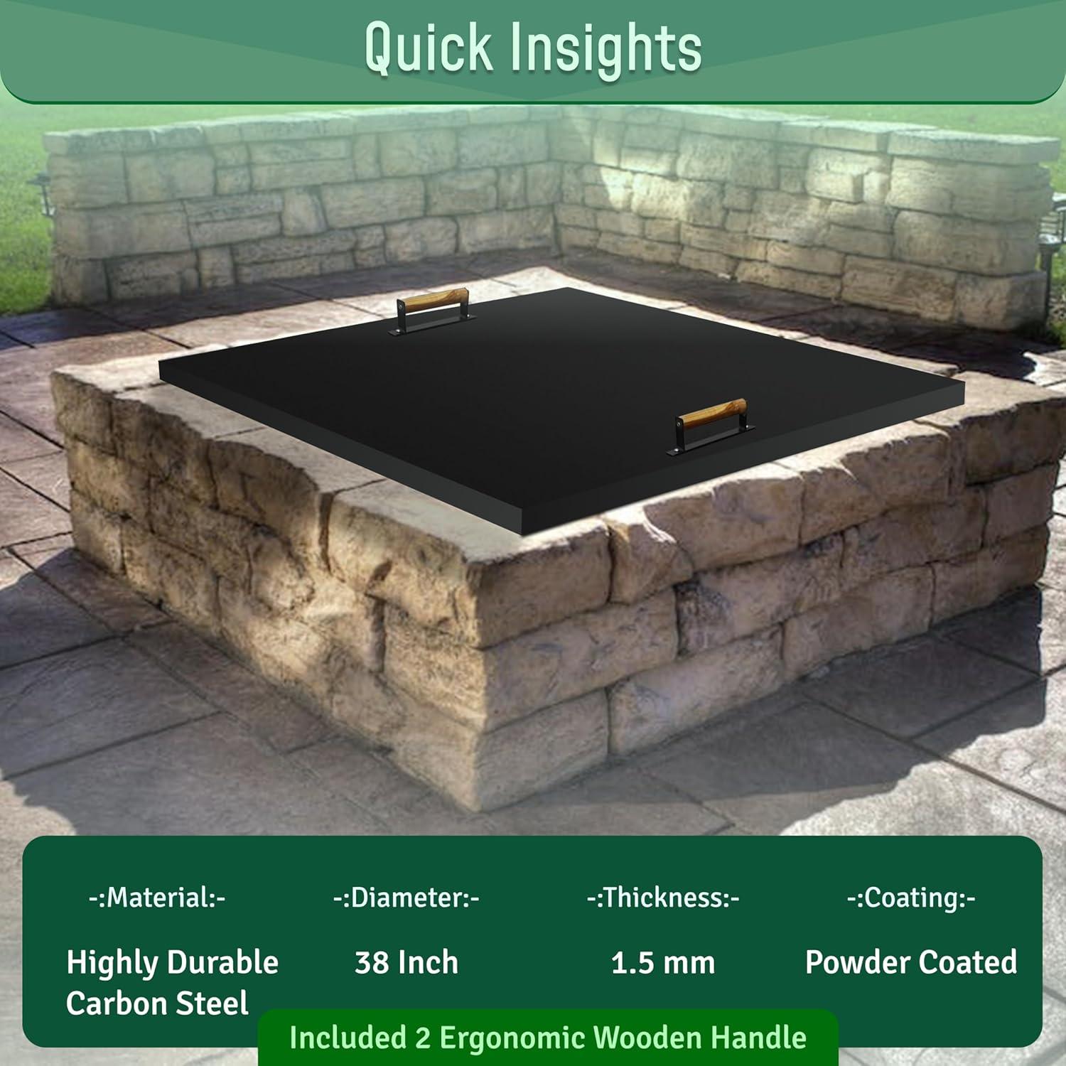 38" x 38" - Fire Pit Lid - Steel Fire Pit Snuffer Lid Cover Square - Drop-in Burner Fire Pit Pan Lid - 1.5 mm Thickness for Outdoor Fire Pit