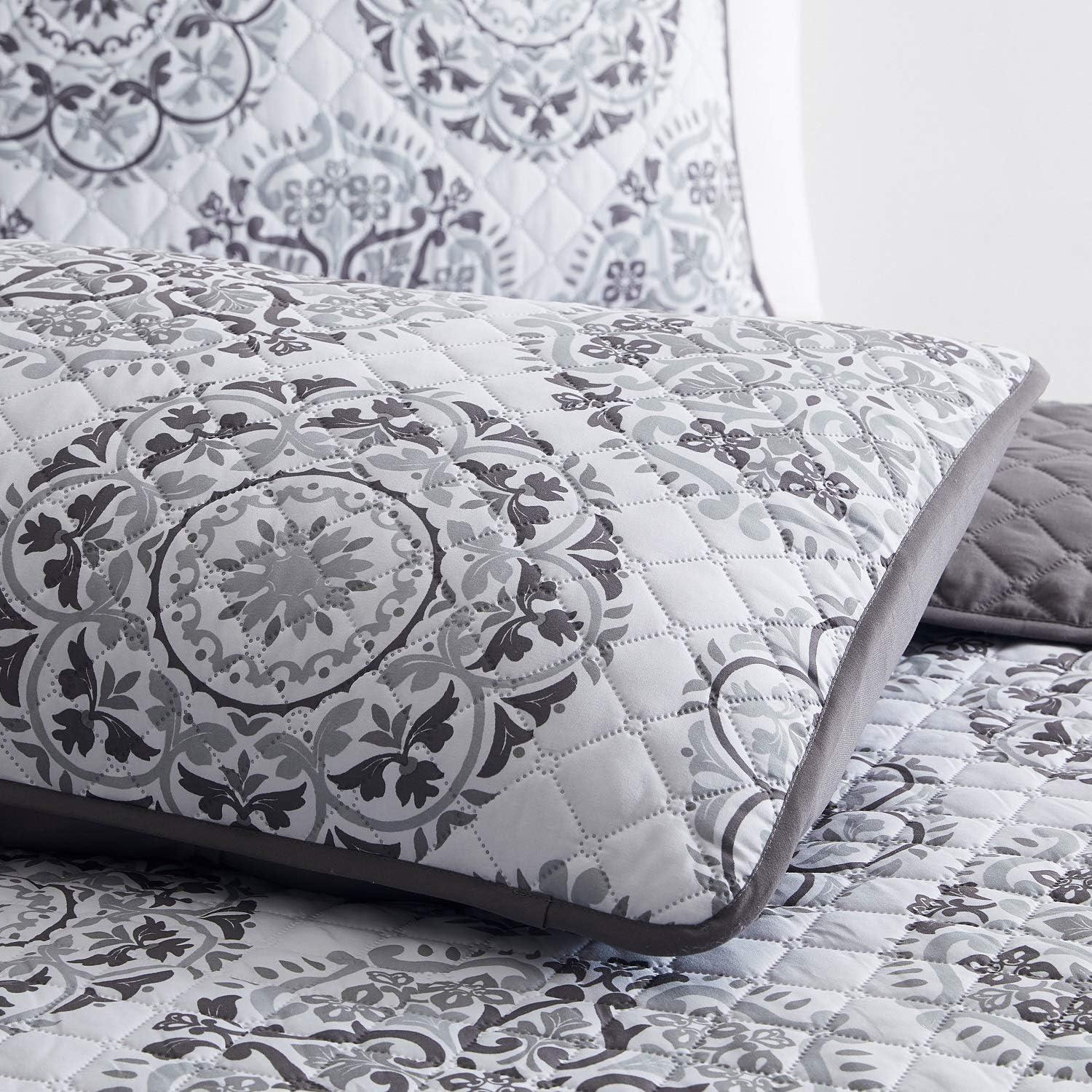 Mellanni Ultrasonic Quilted Coverlet Set, Twin, Rosette Gray, 2 Piece