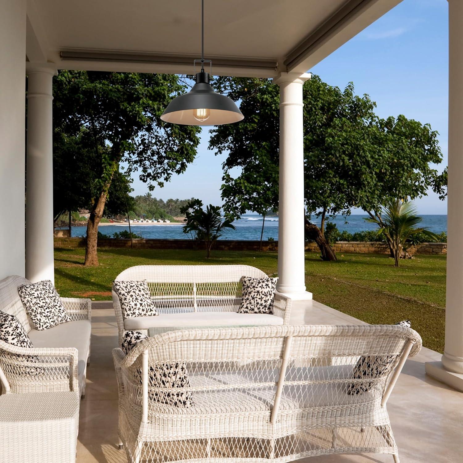 Matte Black Glass Indoor/Outdoor Pendant Light with Textured Socket