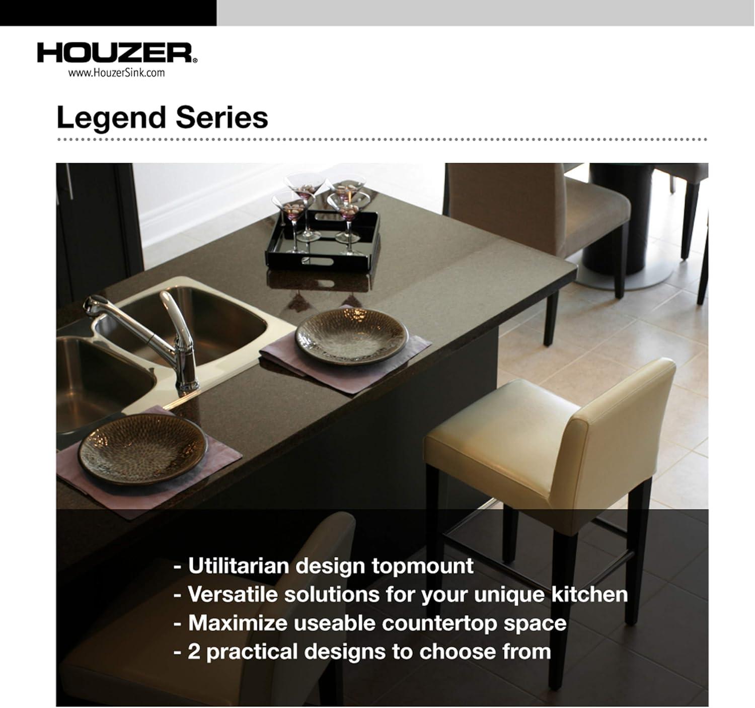 Houzer 32 in Stainless Topmount 4-hole 50/50 Double Corner Kitchen Sink w/ Strainer,Grid-LCR-3221-C