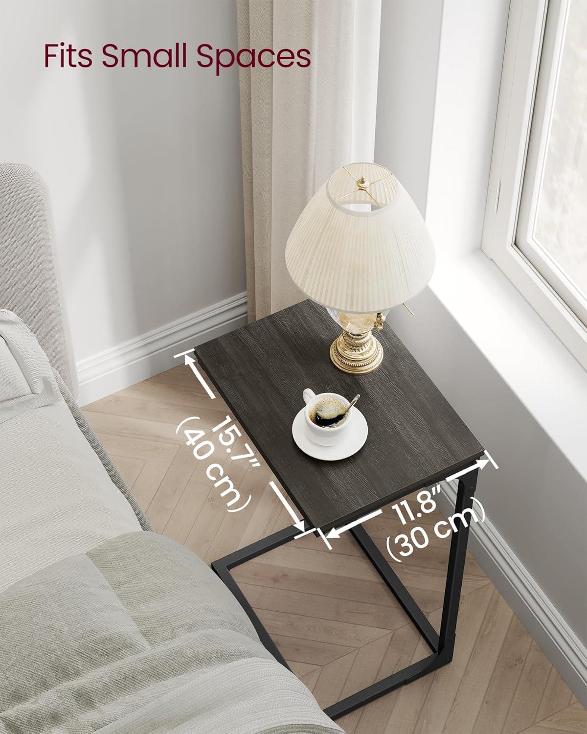 VASAGLE C-Shaped End Table, Side Table for Sofa, Couch Table with Metal Frame, Small TV Tray Table for Living Room, Bedroom, Ebonized Oak Finish and Black