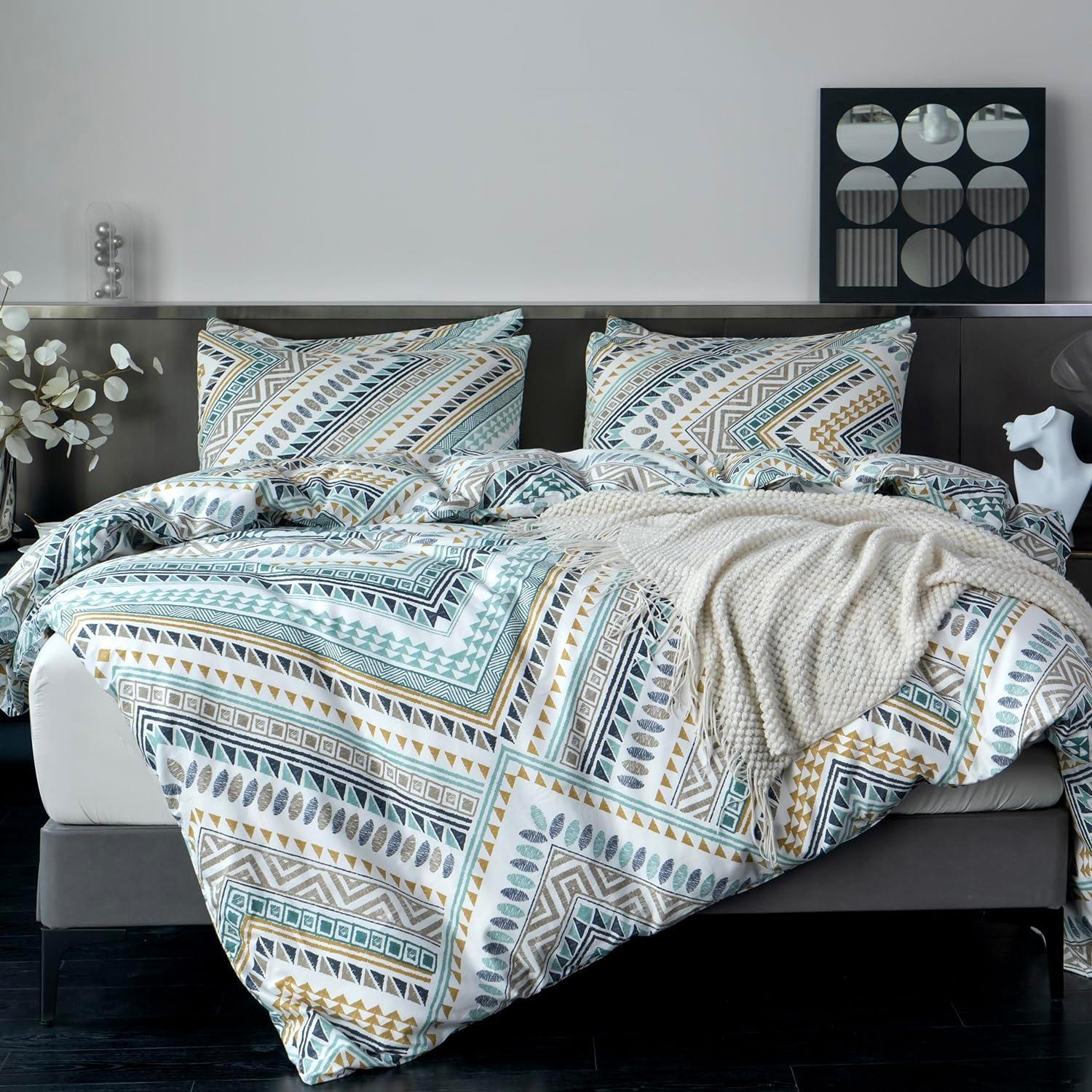 Bohemian King Cotton Duvet Cover Set with Zipper Closure