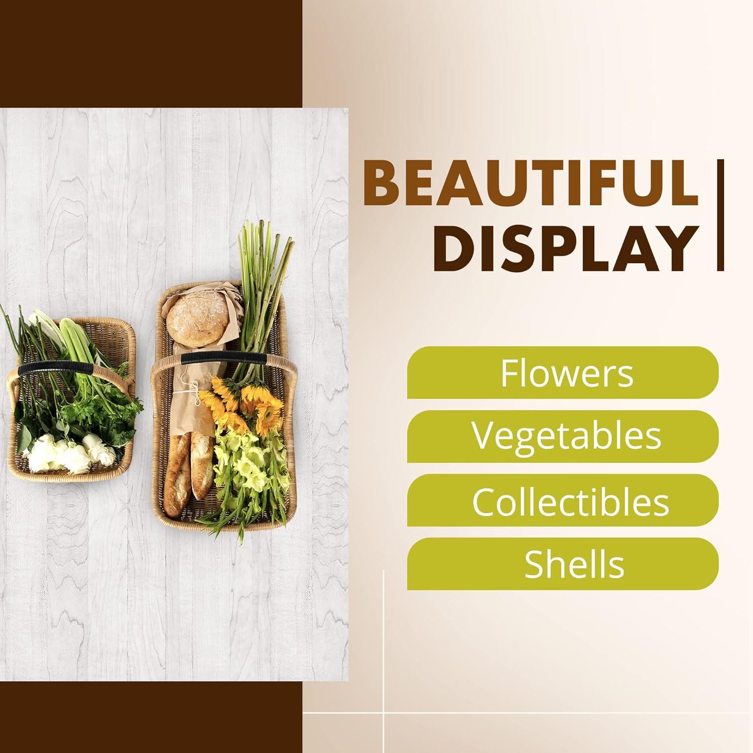 Kouboo Vegetable And Flower Wicker Basket With Leather Wrapped Arch Handle, Rattan Fruit Basket For Table, Wicker Flower Basket For Storage, Natural Color