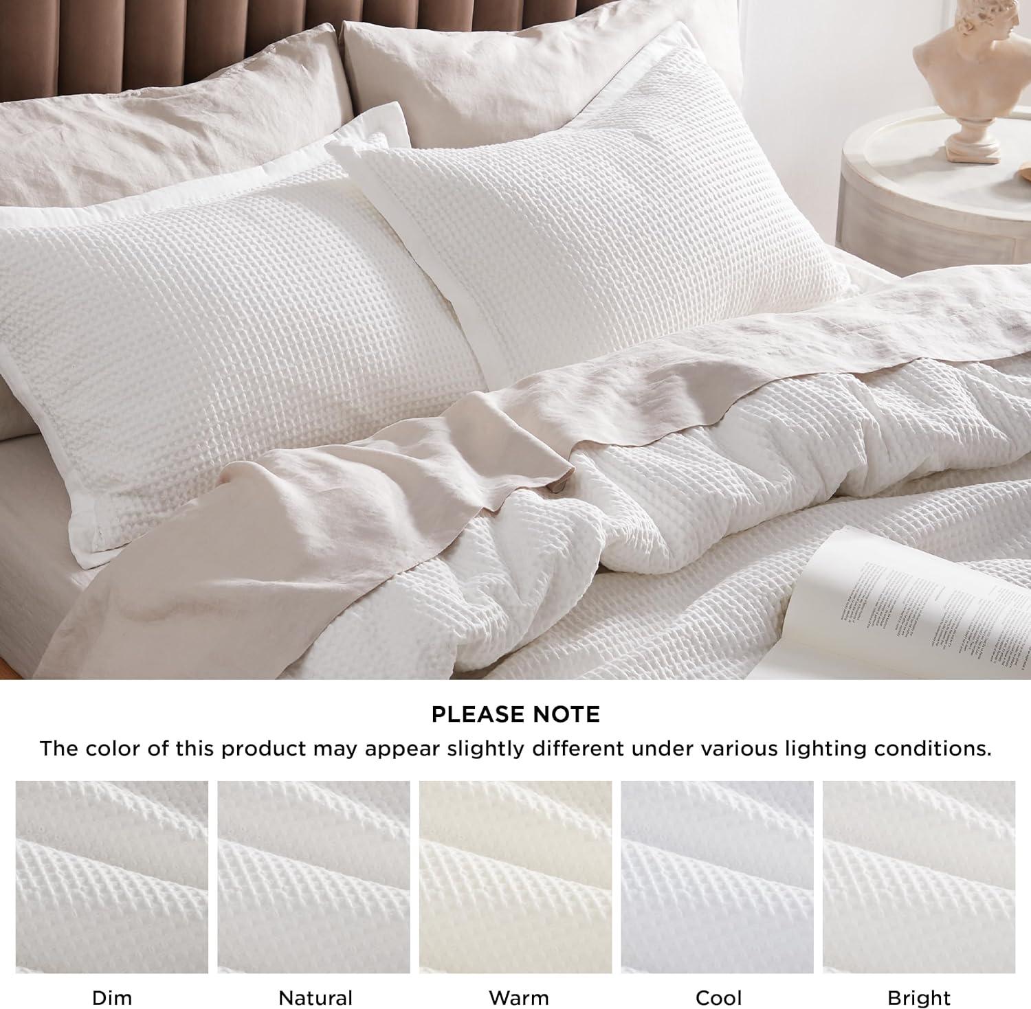 Coconut White Cotton Waffle Weave Queen Duvet Cover Set