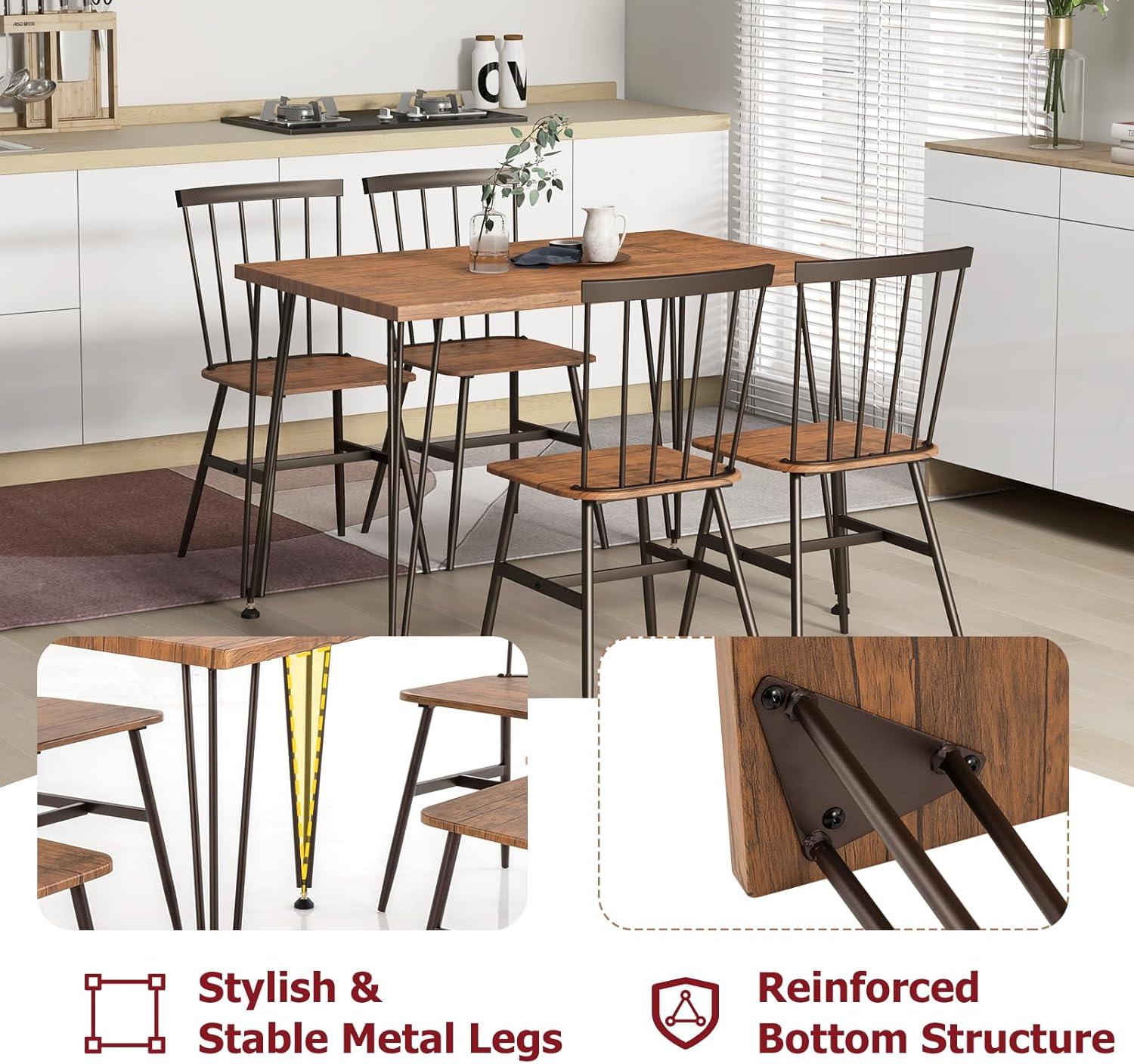 Teak and Metal 5-Piece Dining Set with Swivel Feet