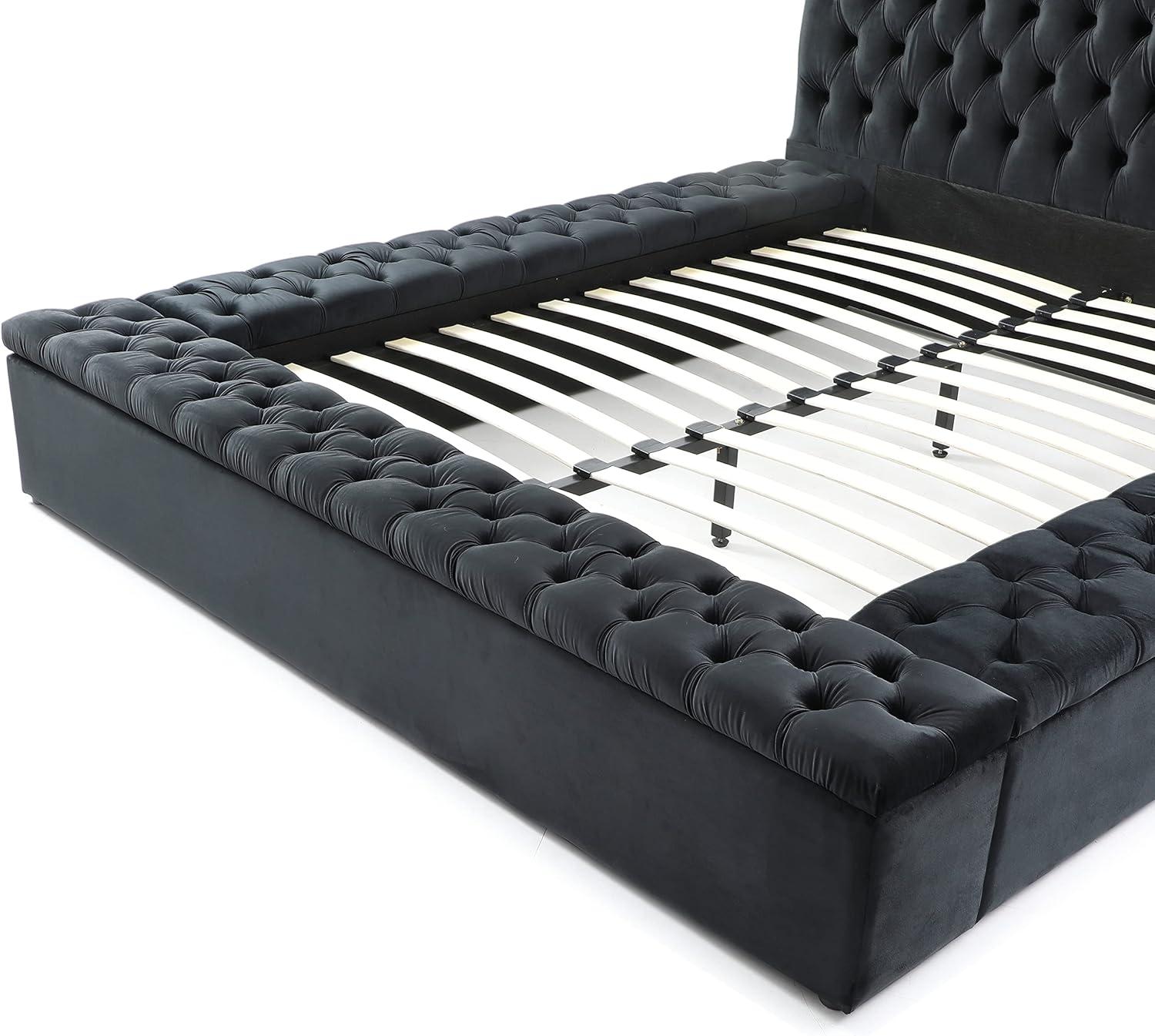 Better Home Products Cosmopolitan Cama Tamaño Queen con Plataforma Tapizada en Terciopelo en Negro