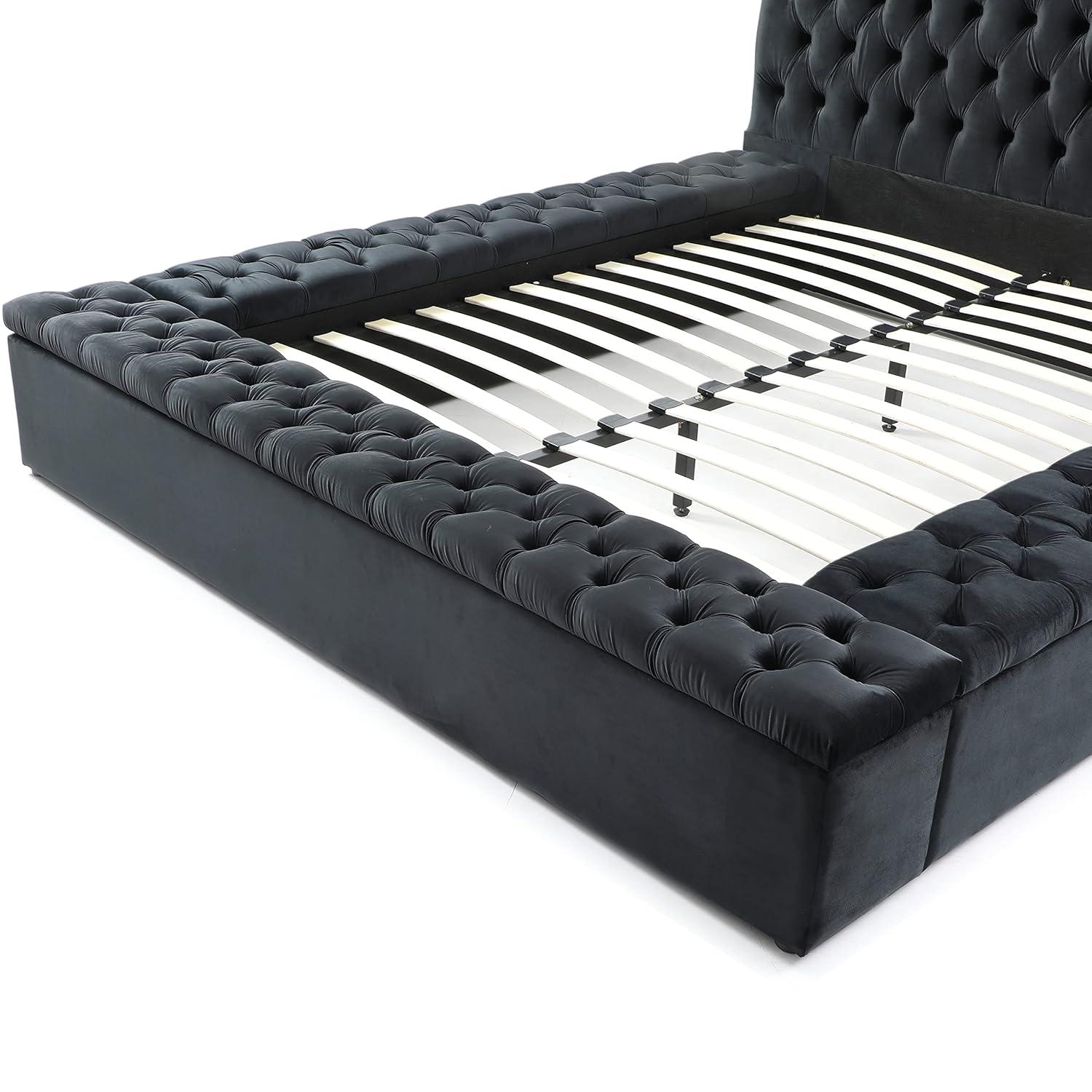 Better Home Products Cosmopolitan Cama Tamaño Queen con Plataforma Tapizada en Terciopelo en Negro