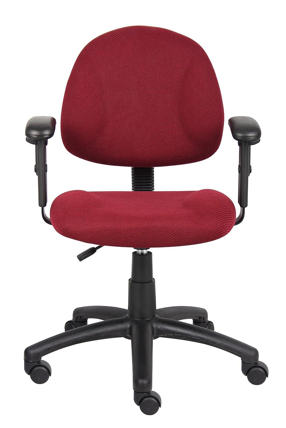 Deluxe Posture Chair with Adjustable Arms Burgundy - Boss Office Products: Ergonomic Swivel, Lumbar Support, Metal Frame