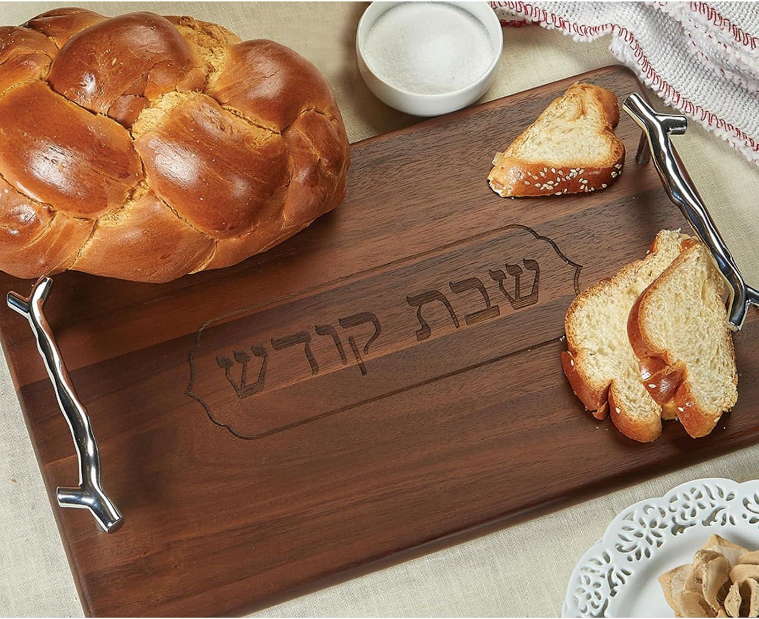 Rite Lite CBR-1 16 x 10 in. Challah Serving Tray Acacia Wood Silver Handles