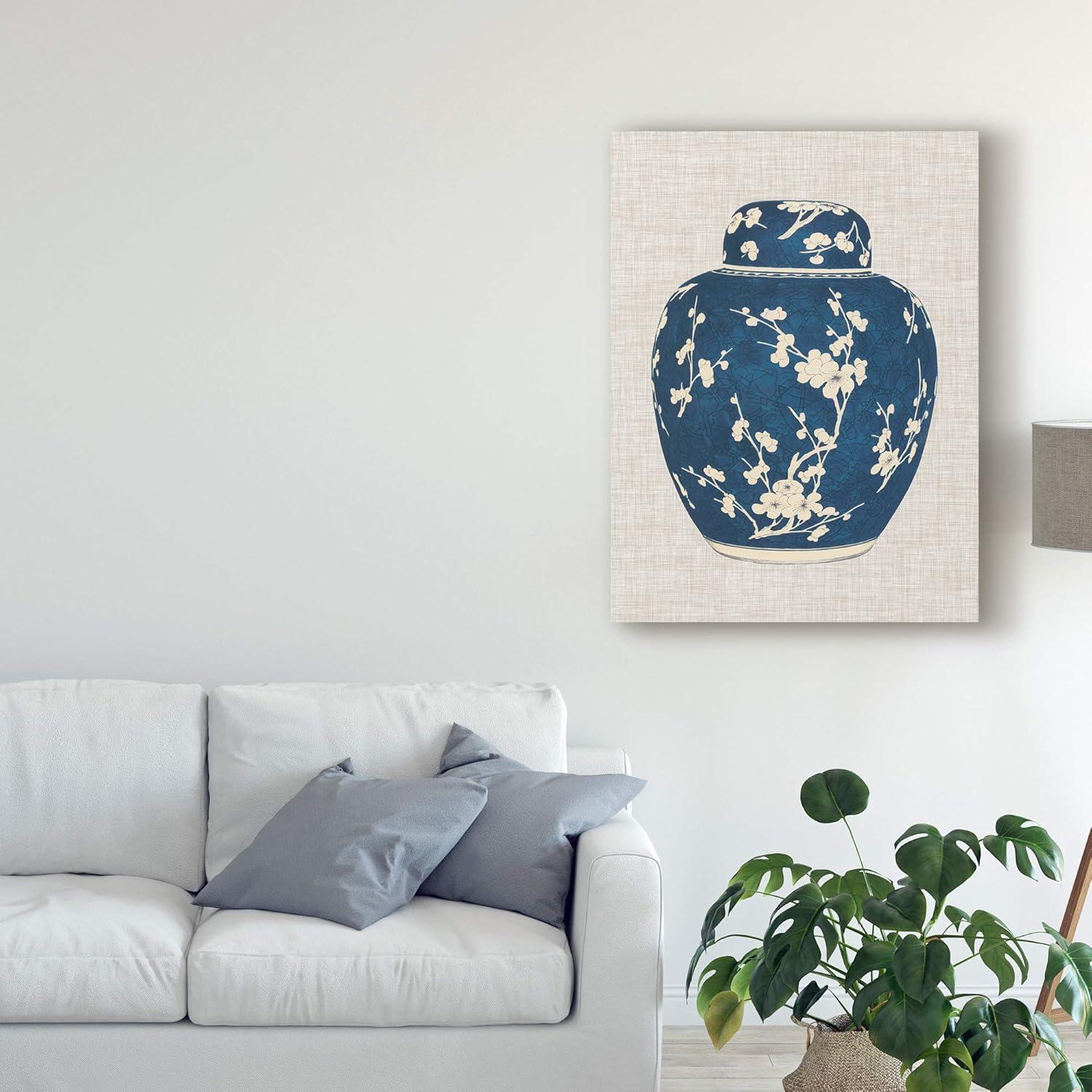 Blue and White Floral Ginger Jar Oil Painting on Canvas