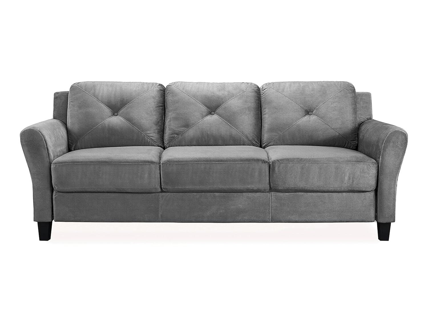 Lifestyle Solutions Taryn Traditional Sofa with Rolled Arms, Dark Gray Fabric