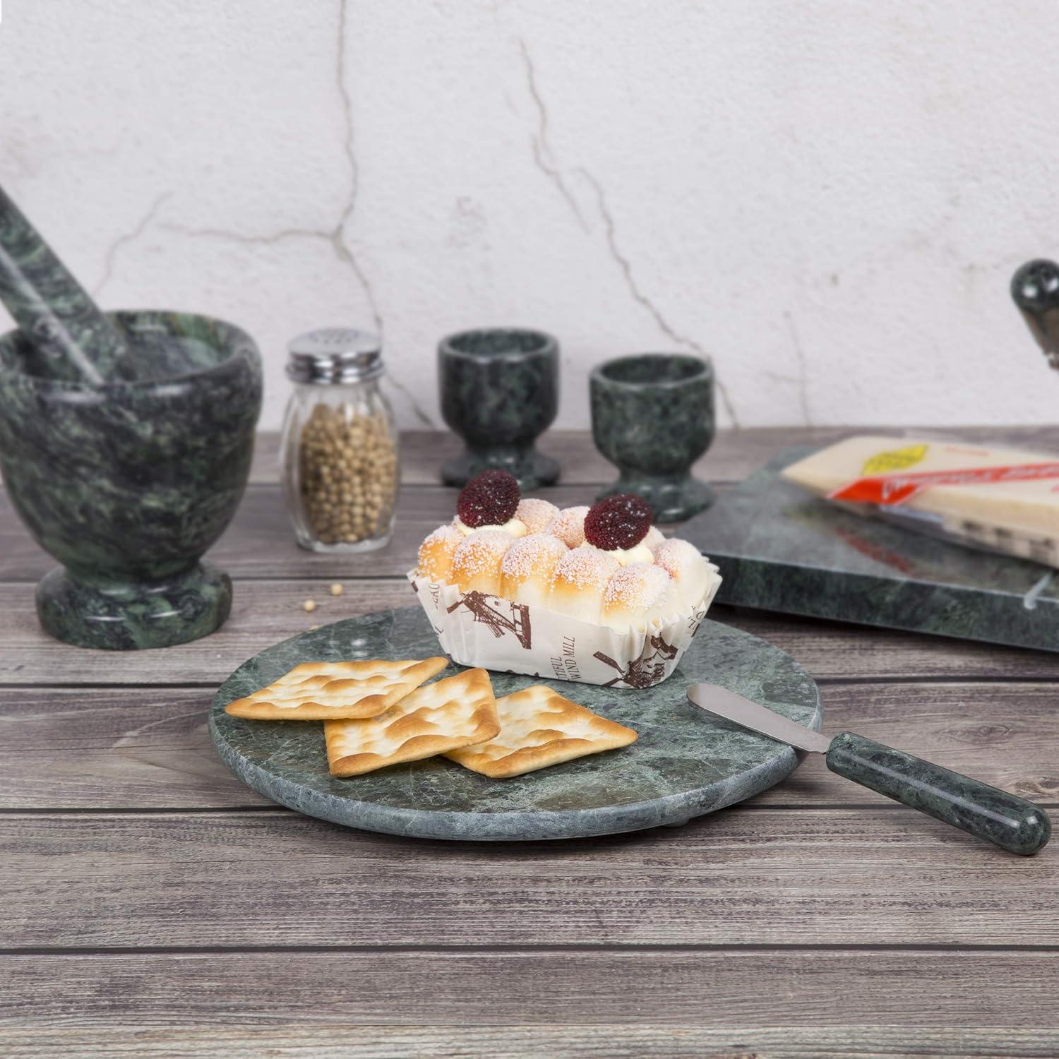 Green Marble Round Trivet and Cheese Board, 8 Inches