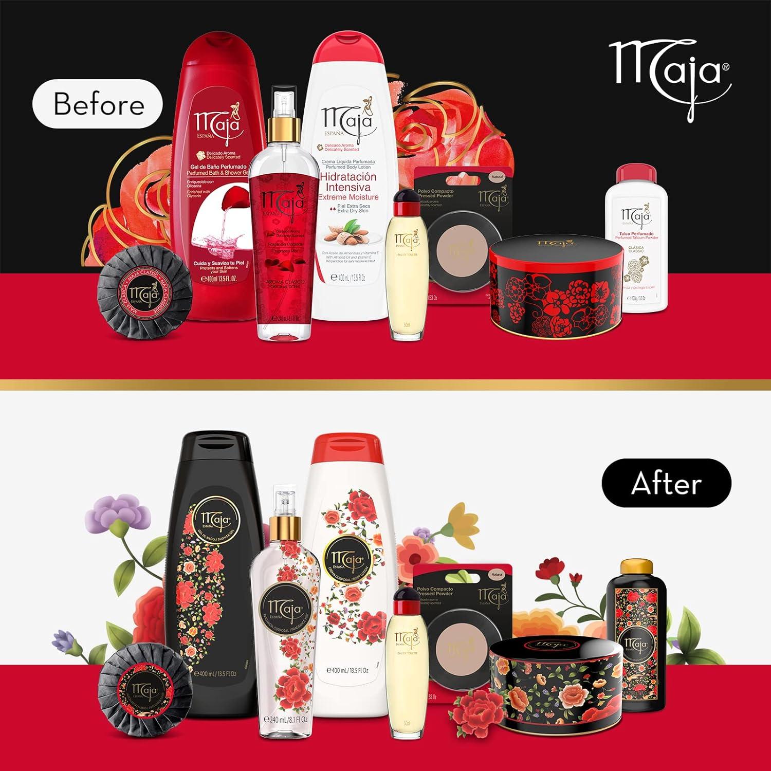 Maja Perfumed Talcum Powder, Talcum Powder with Maja's Classic Oriental Scent to Keep Your Skin Dry and Fresh, Talcum for Silky Legs Delicate Aroma 2-Pack of 7 Oz Each, (Packaging May Vary)