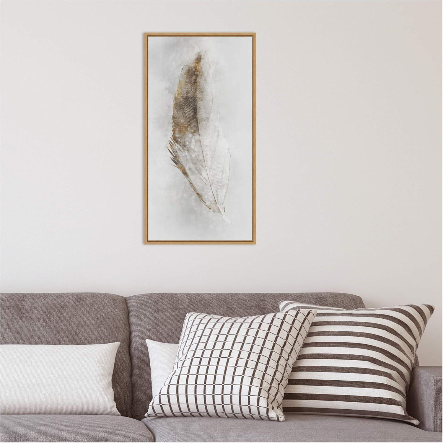 Amanti Art Golden Feather II by Ken Roko Canvas Wall Art Print Framed 14 x 27-in.