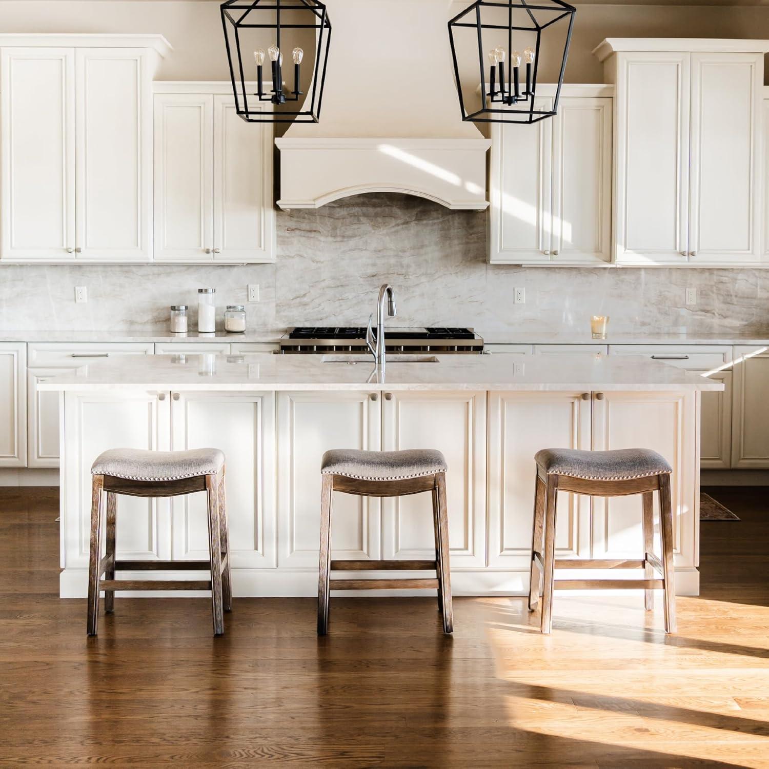 Maven Lane Maven Lane Adrien Backless Saddle Kitchen Stool with Fabric Upholstery