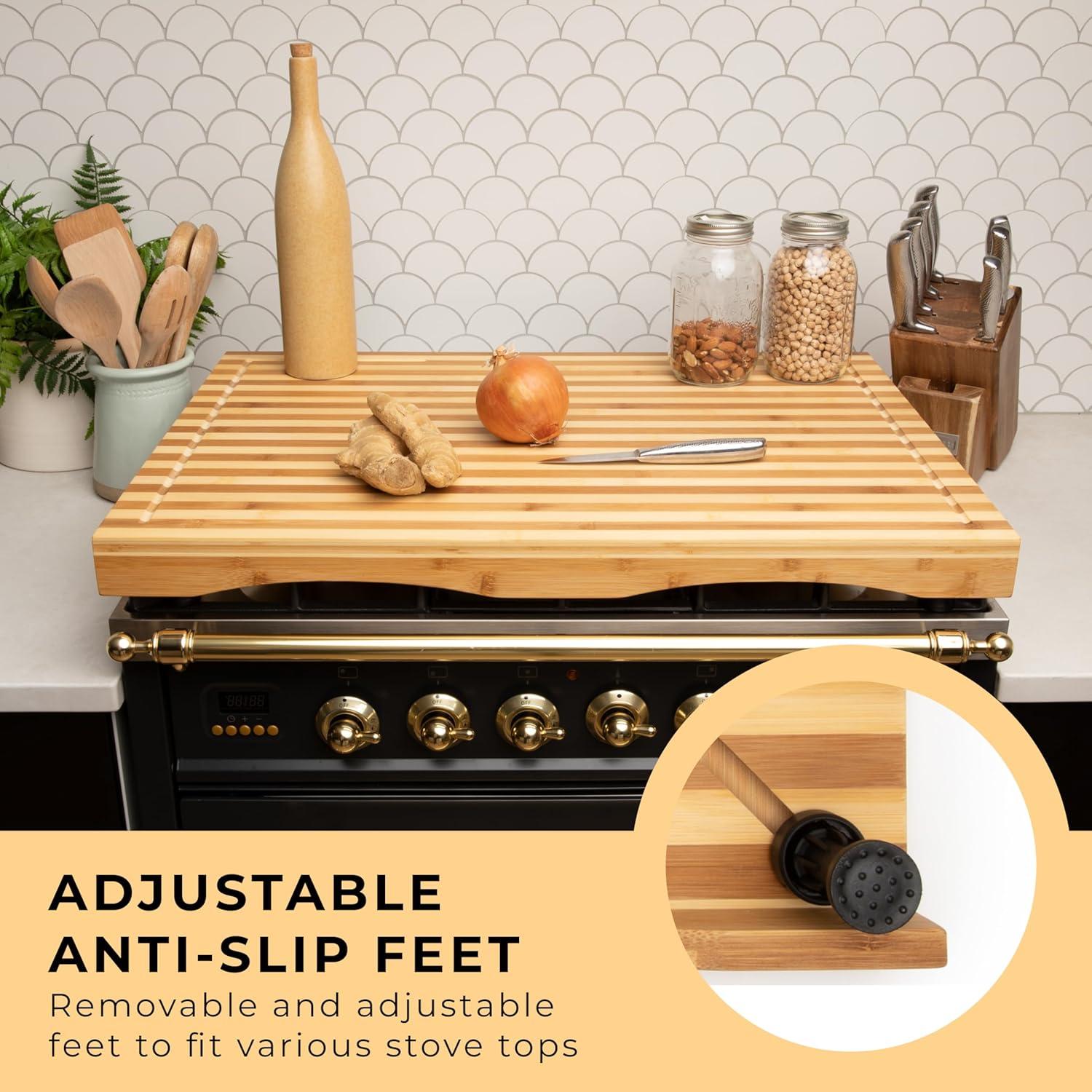 Prosumer's Choice Bamboo Stovetop Cover Cutting Board with Adjustable Legs - Large Size