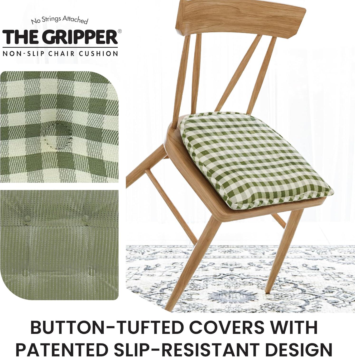 Non-Slip Tufted Chair Cushions for Dining Room, Kitchen and Office Use, U-Shaped Skid-Proof Seat Pad, 15x16 Inches, 4 Pack, Gingham Pine