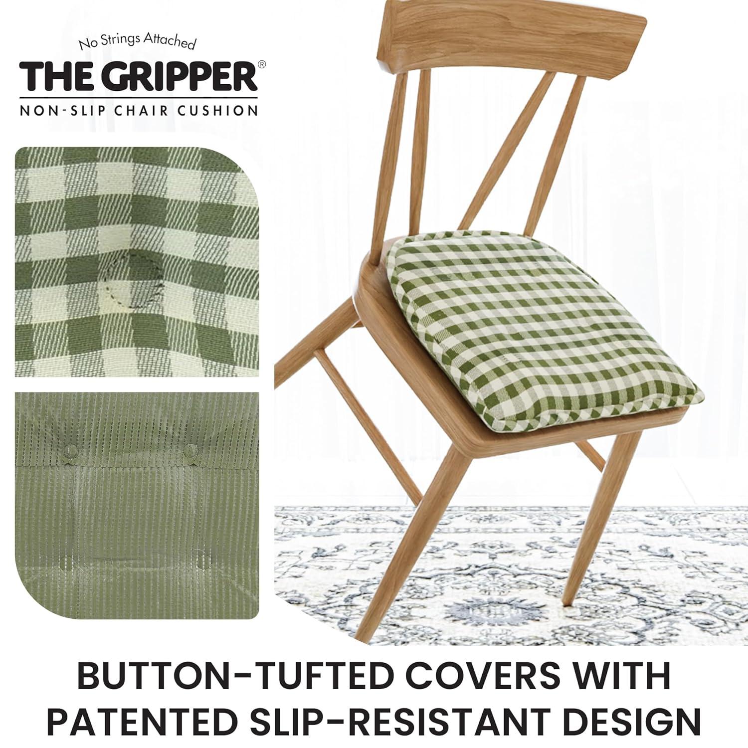Non-Slip Tufted Chair Cushions for Dining Room, Kitchen and Office Use, U-Shaped Skid-Proof Seat Pad, 15x16 Inches, 4 Pack, Gingham Pine