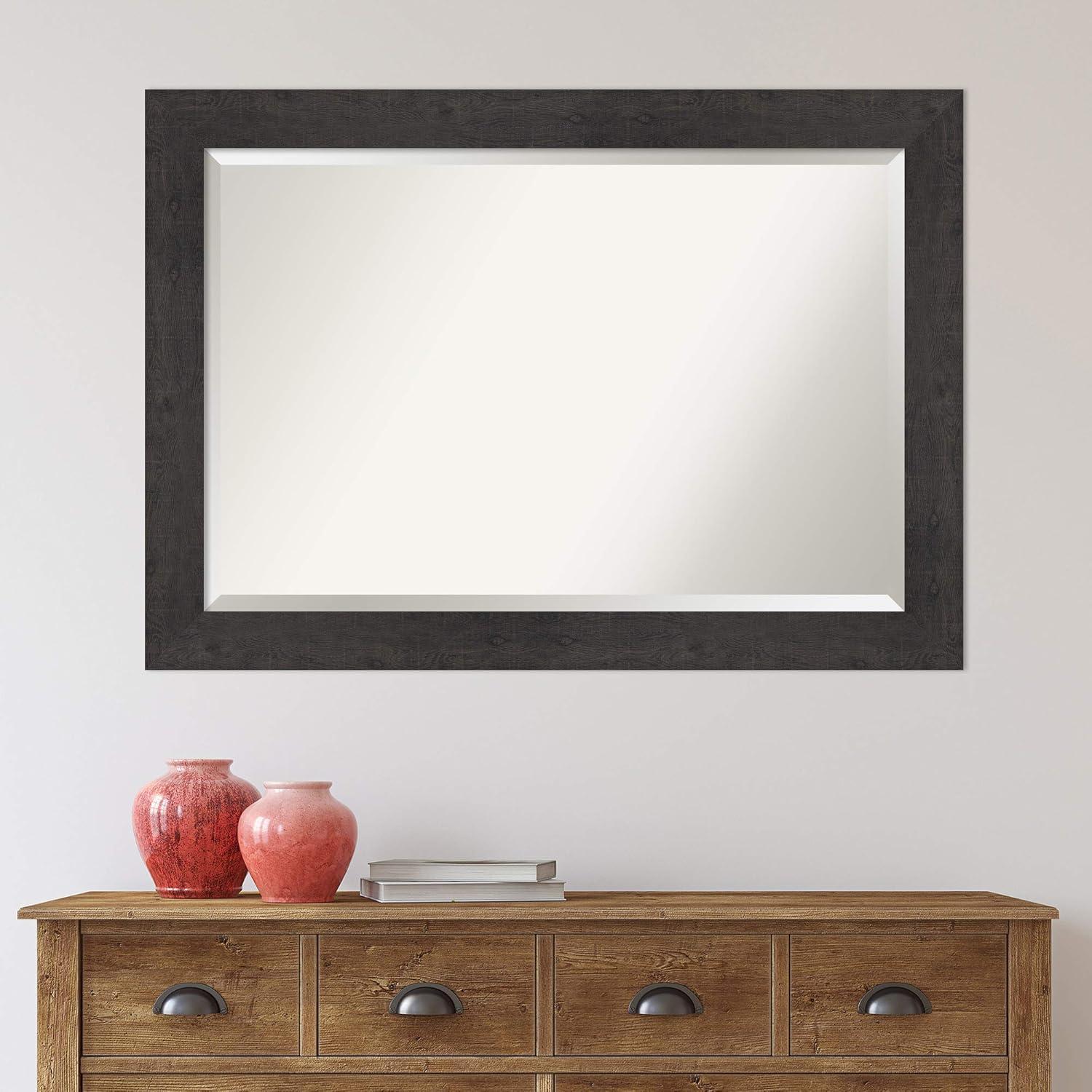Amanti Art Beveled Bathroom Wall Mirror - Rustic Plank Espresso Frame Outer Size: 41 x 29 in