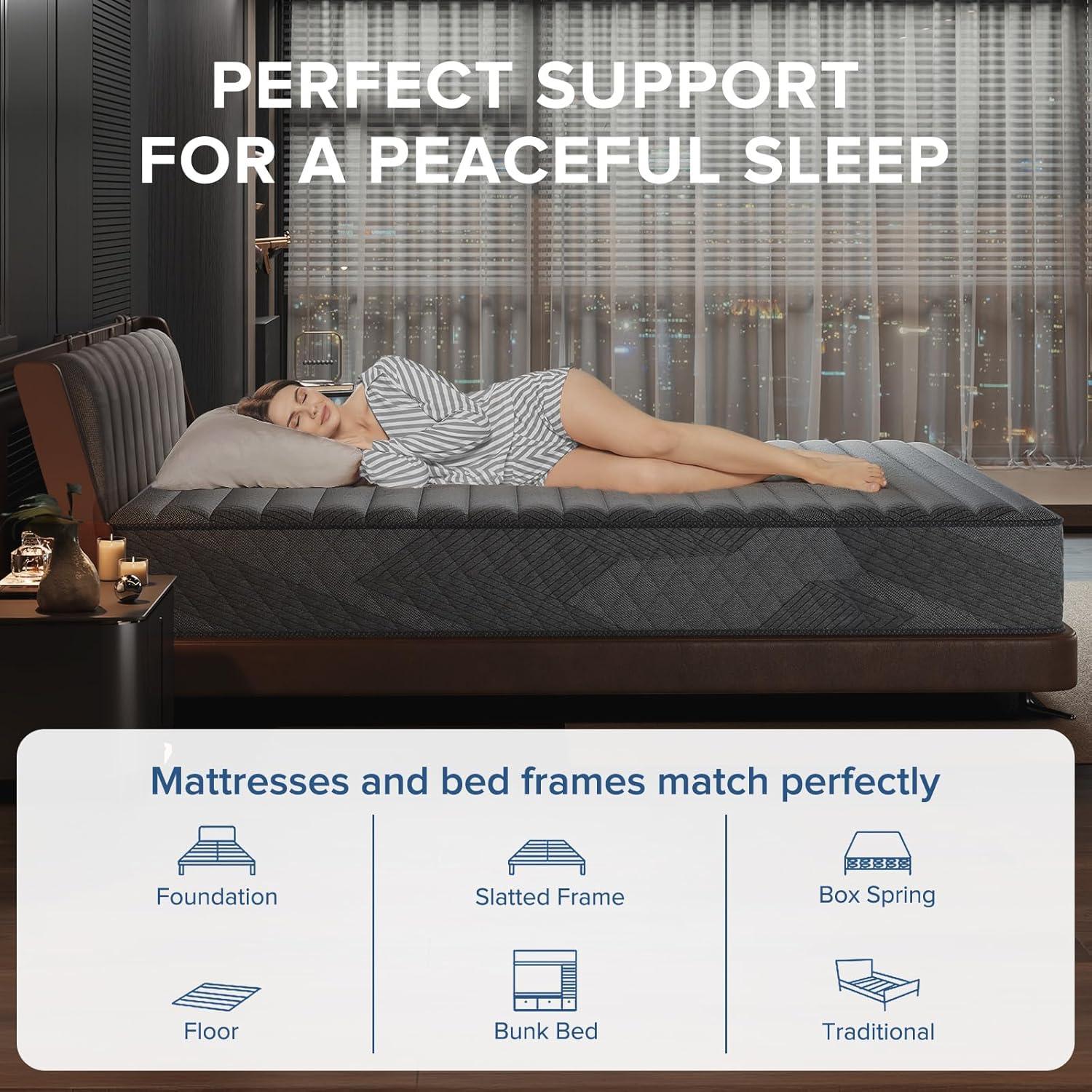 Queen Mattress, 10 Inch Medium Firm Hybrid Mattress with Pocketed Springs, Breathable Convoluted Foam, Queen Size Mattress in a Box with Pressure Relief and Support, Antistatic, CertiPUR-US Certified