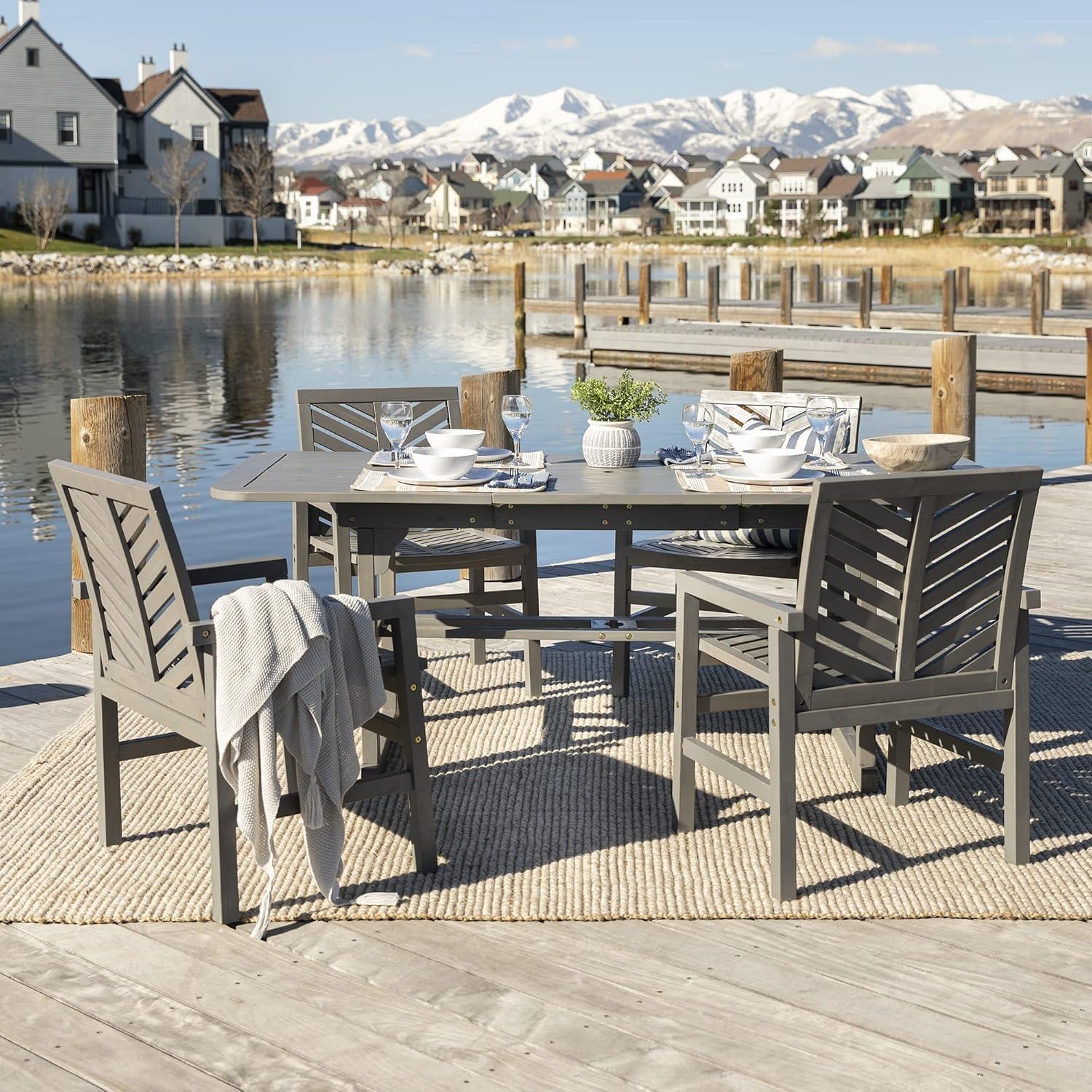 Modern 4-Person Chevron Walnut Wood Patio Dining Set