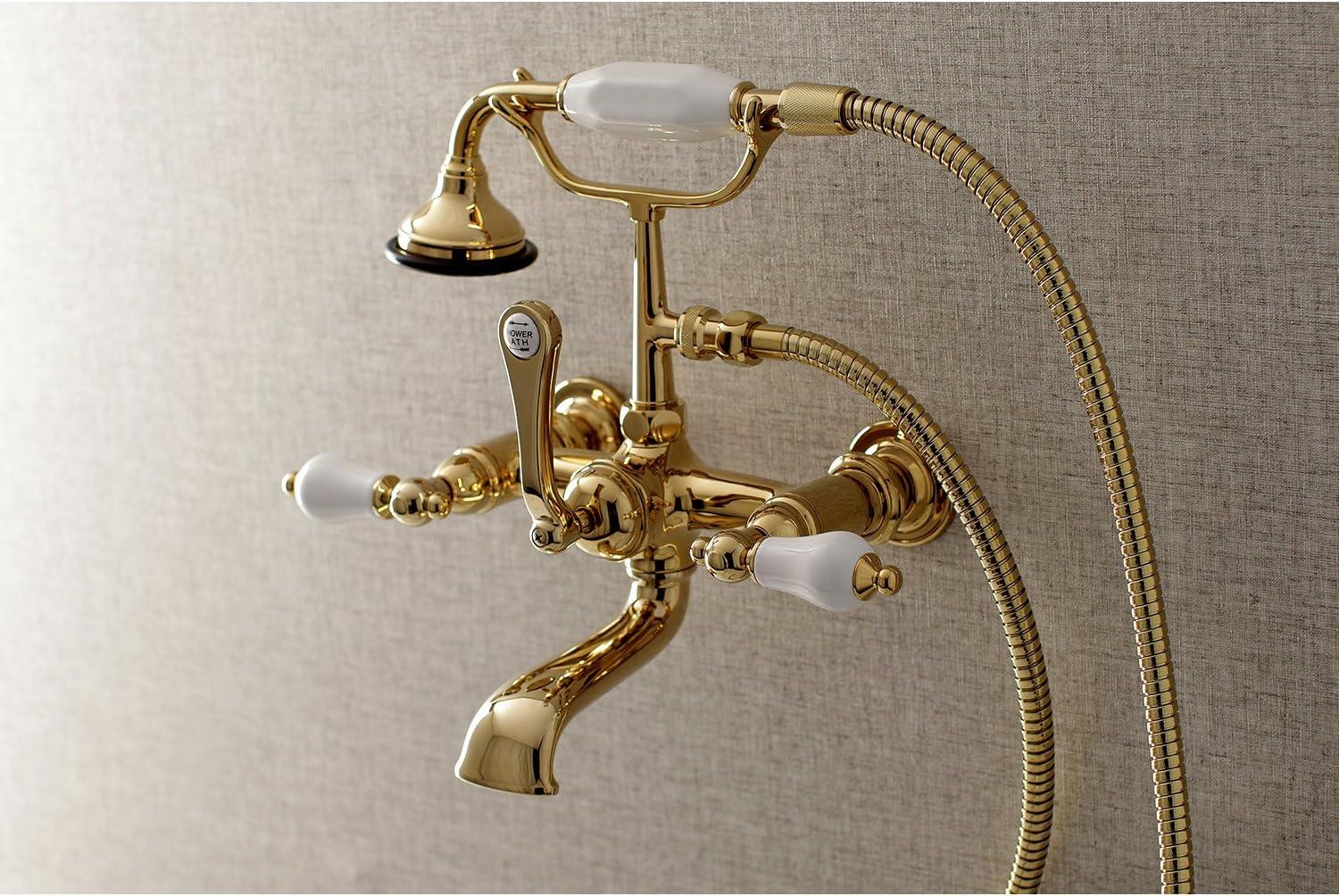 Polished Brass Wall Mount Clawfoot Tub Faucet with Hand Shower