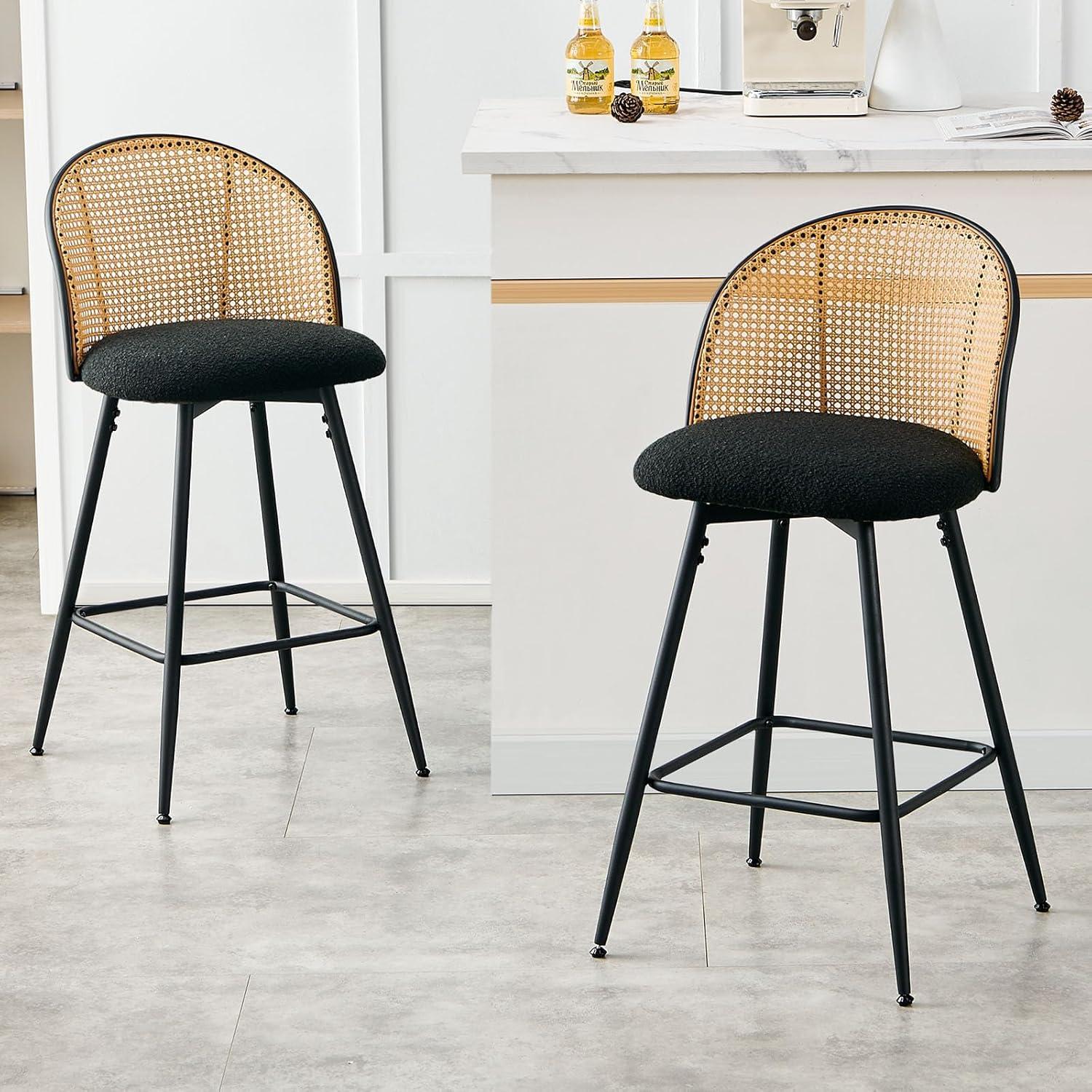 Cane Back Swivel Upholstered Counter & Bar Stool