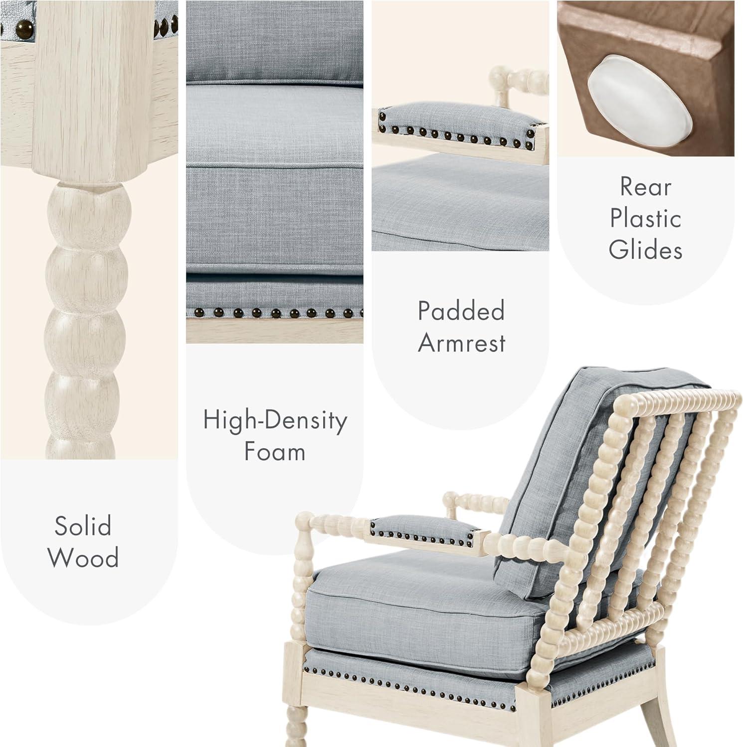 Madison Park Donohue Traditional Fabric/Wood Accent Arm Chair in Blue/Cream