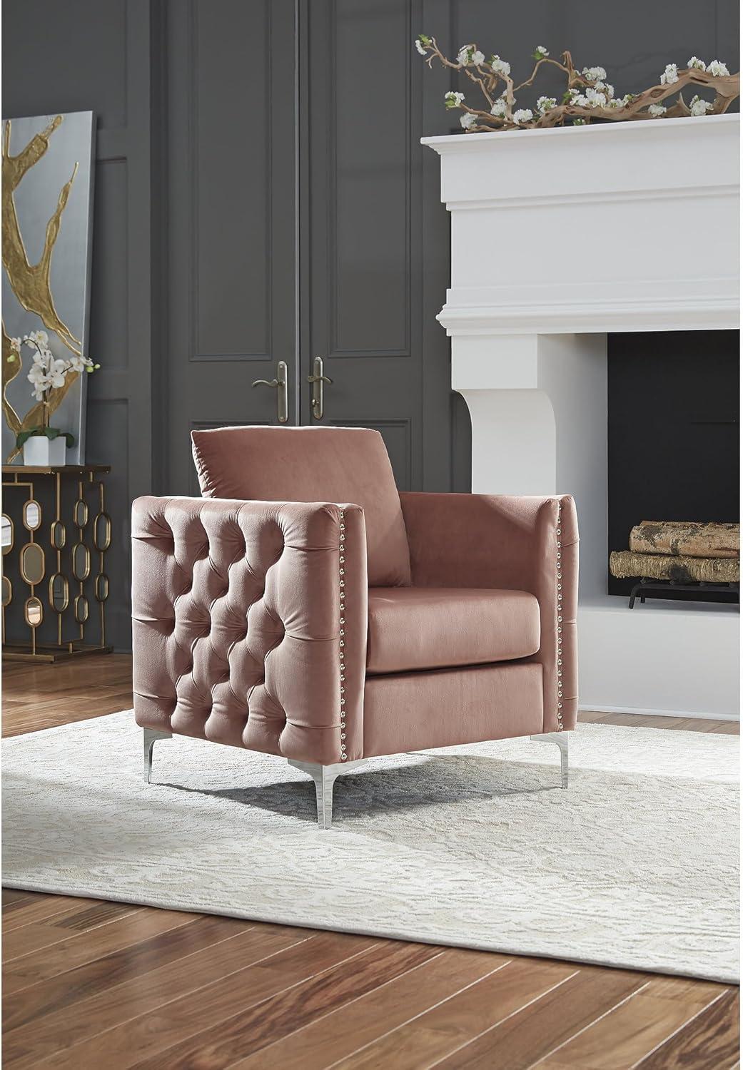 OUWI Lizmont Modern Glam Accent Chair with Nailhead Trim, Pink