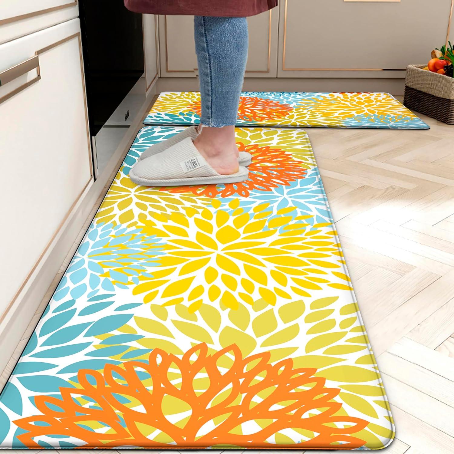 Kitchen Mats Set of 2 Cushioned Anti Fatigue Kitchen Rugs Waterproof Non Slip Kitchen Runner Memory Foam Kitchen Floor Mat Comfort Standing Mat for Sink,Office,Laundry