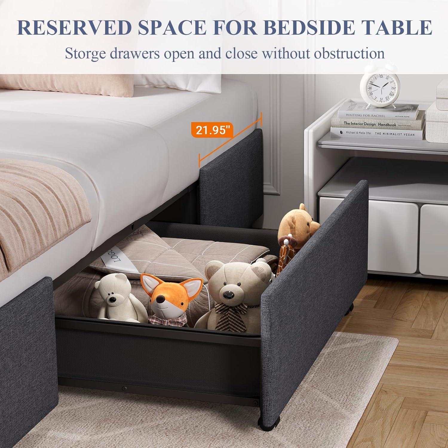 Amolife Base de Cama con Plataforma Tapizada Tamaño Queen con 3 Cajones de Almacenamiento, Gris Oscuro