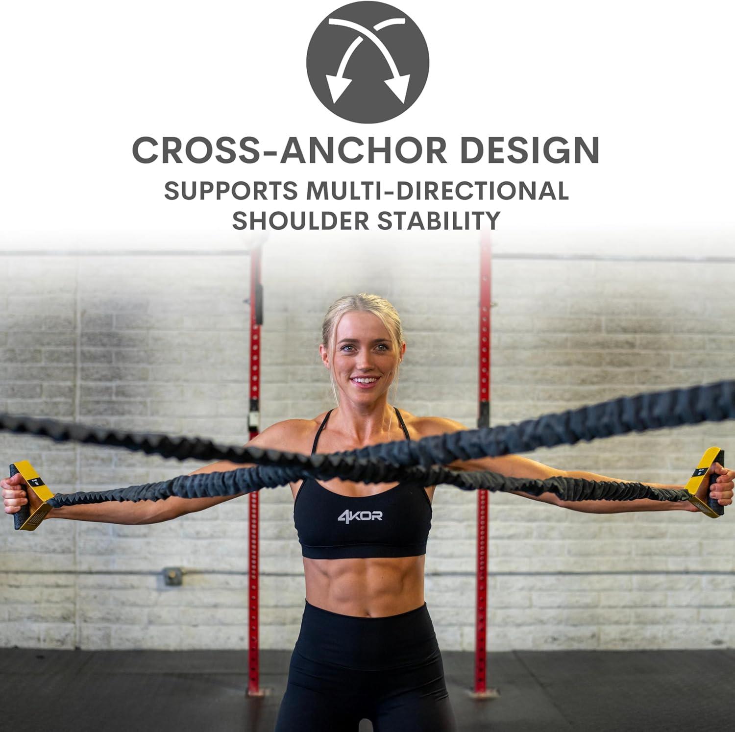 4KOR Cross Anchor Shoulder Performance Training System. Resistance Cords with Handles and Dynamic Workout Guide. Exercise Bands with Nylon Sleeves, Rubber Grips, and Carry Bag for Rehab and Strength