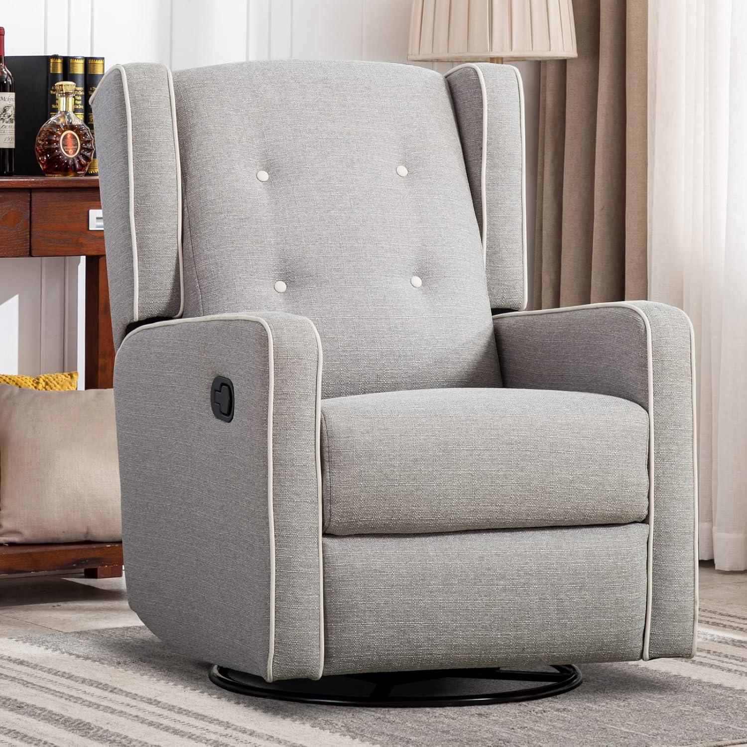 Bonzy Home Swivel Rocker Recliner Chair, Manual Reclining Chair, Single Seat Reclining Chair, Gray