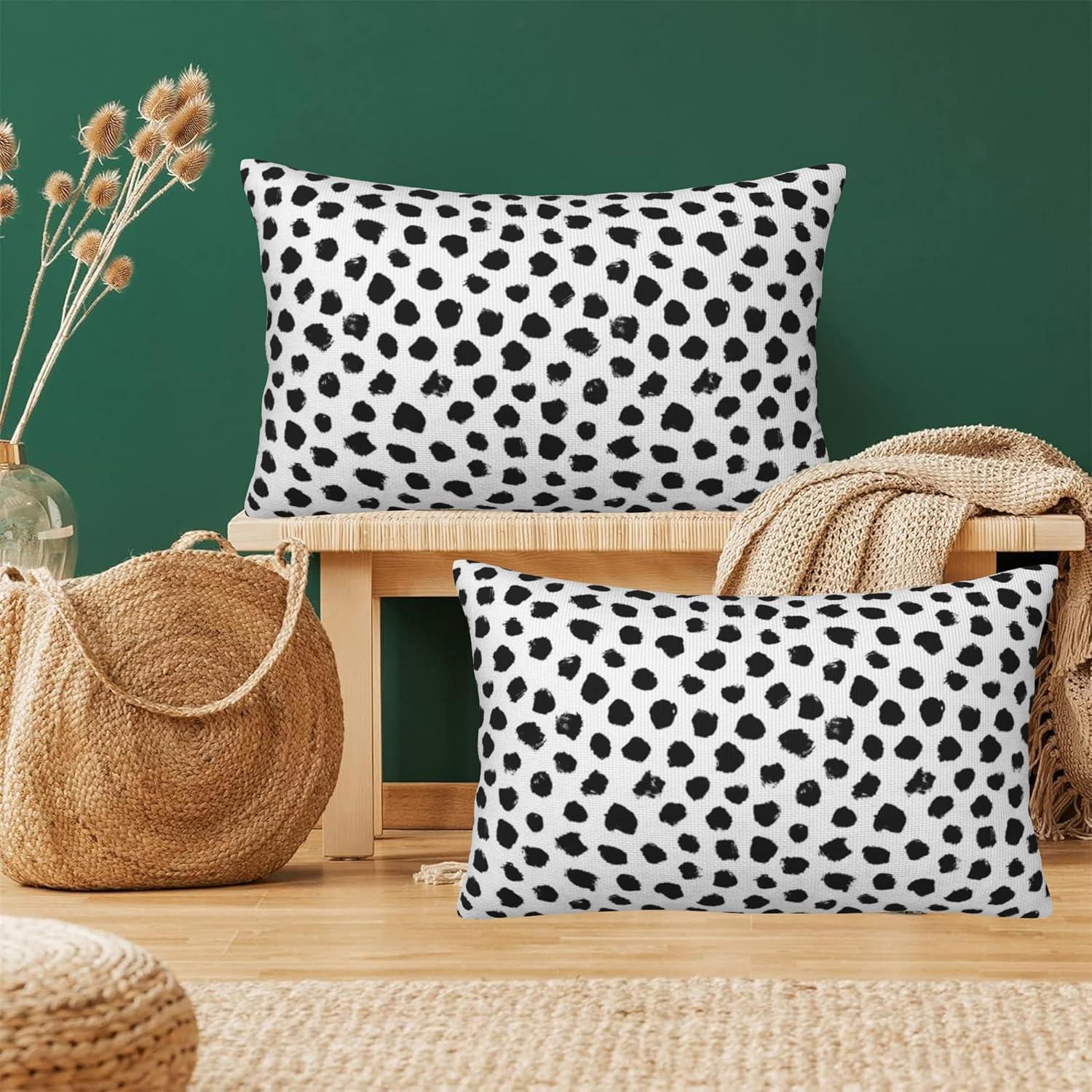 Polka Dots Decorative Throw Pillow Cover Case Brush Strokes Dots Cotton Linen Outdoor Pillow Cases Square Cushion Covers for Sofa Couch Bed Car 18x18 inch Black