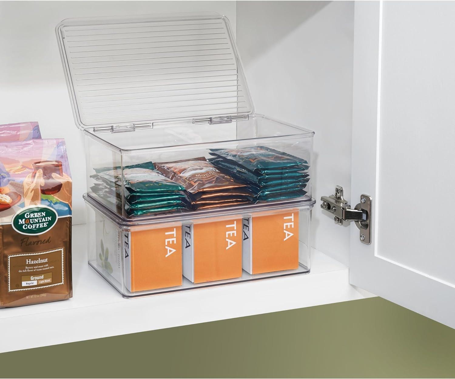 iDesign iDesign Kitchen Binz BPA-Free Plastic Stackable Organizer Box with Lid - 7.2" x 10.7" x 3.7", Clear