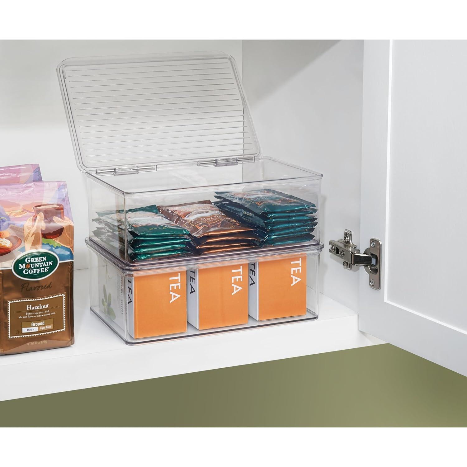 iDesign iDesign Kitchen Binz BPA-Free Plastic Stackable Organizer Box with Lid - 7.2" x 10.7" x 3.7", Clear