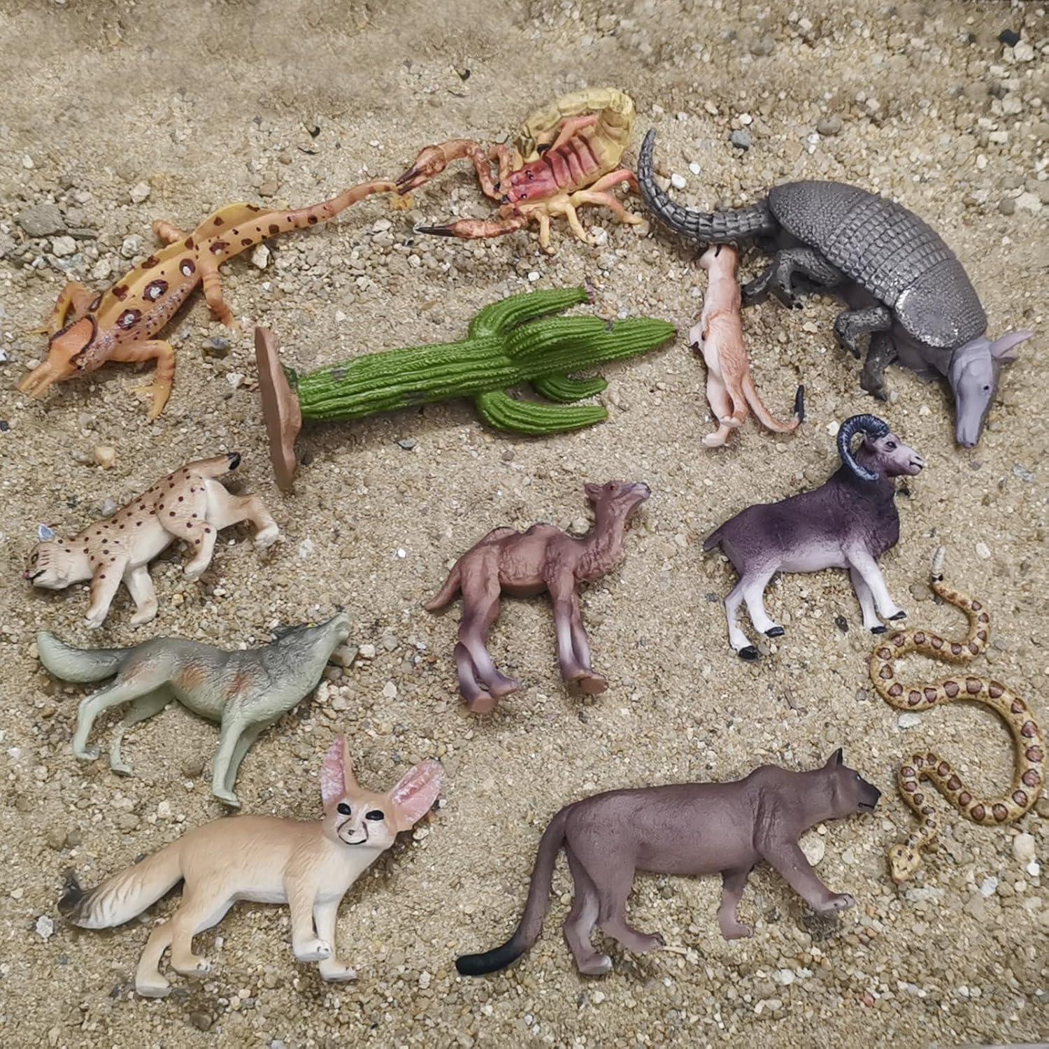 3PCS Desert Fox Figure Wolf Figurine Set Forest Woodland Animal Figurines Toys Set Plastic Animals Figure Gift for Kids Birthday 3 4 5 6 Year Old