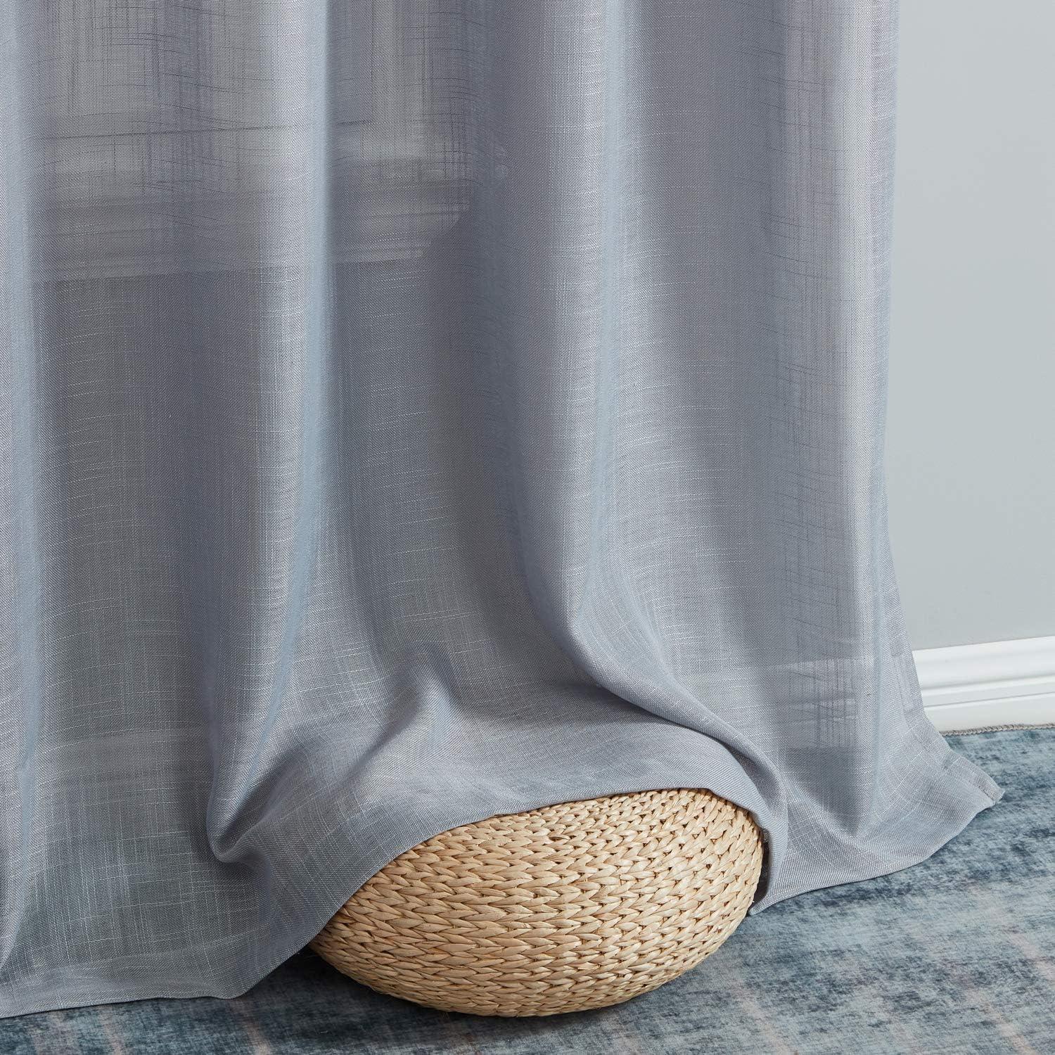 THD Serena Faux Linen Textured Semi Sheer Transparent Window Grommet Long Thick Curtain Panels, Pair