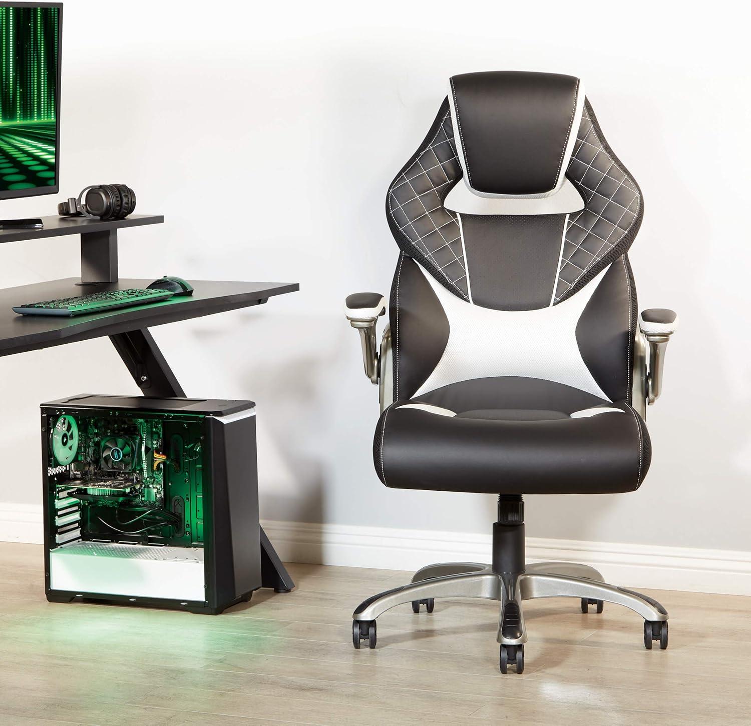 Black and White Faux Leather Ergonomic Gaming Chair